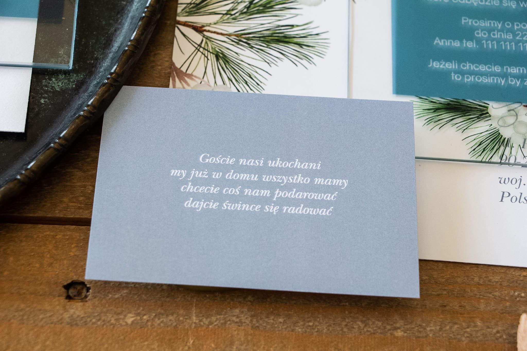 Elegancki Bilecik Informacyjny do Zaproszeń | Wkładki Ślubne "Zamiast Kwiatów", RSVP | Korani nr 8