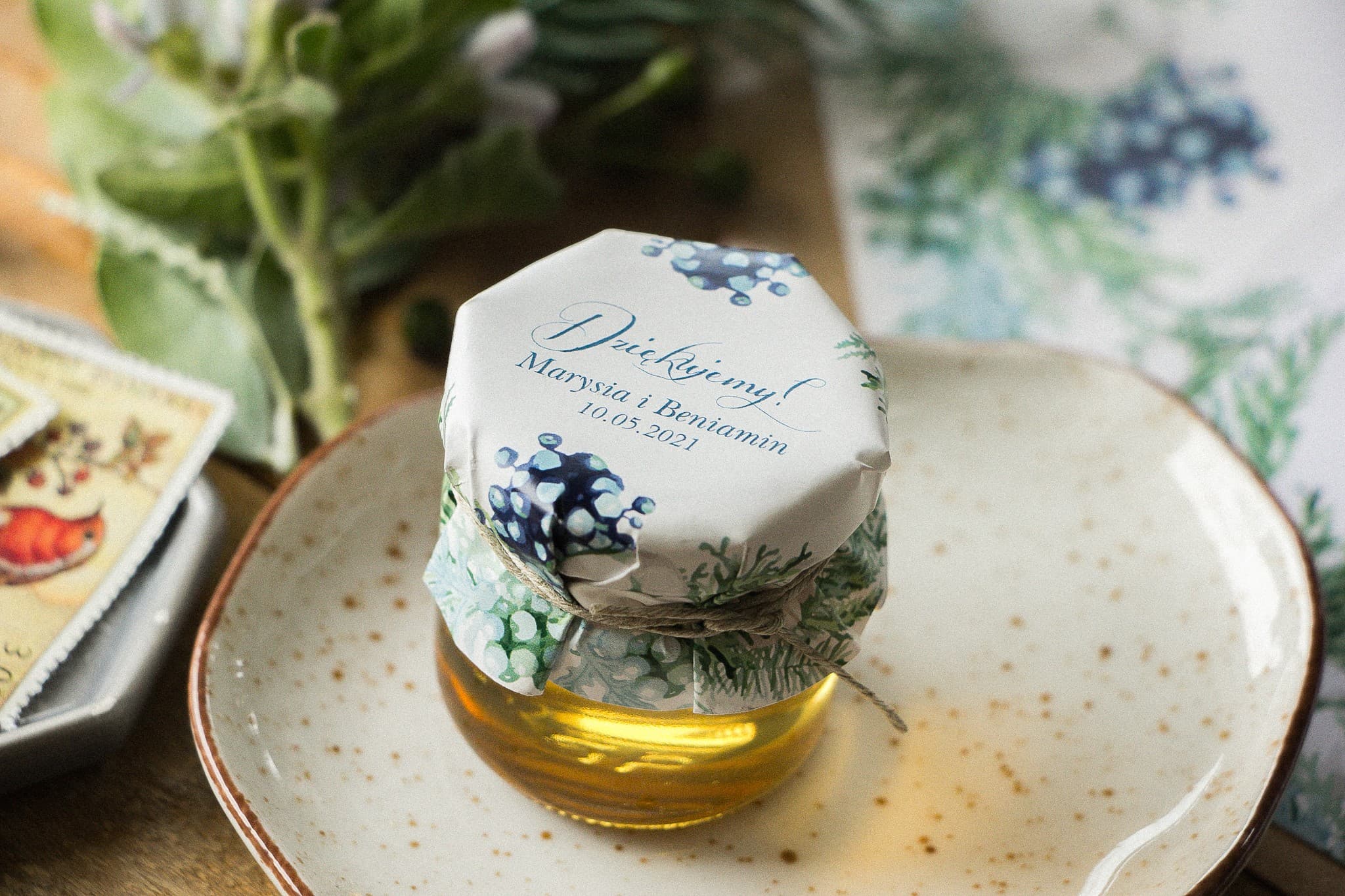 Miodki Ślubne Indygo nr 8 – Słodkie Podziękowanie z Motywem Bawełny i Piernika