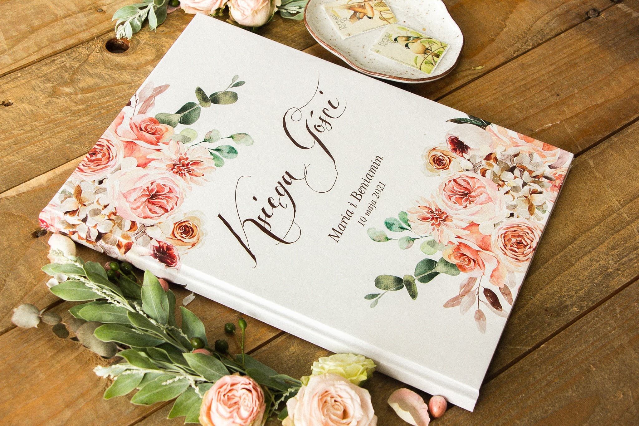 Księga Gości Weselnych A4 Pastelowe Kwiaty | Personalizowana Pamiątka Ślubna ze Złoceniem | Indygo Nr 7 - 2