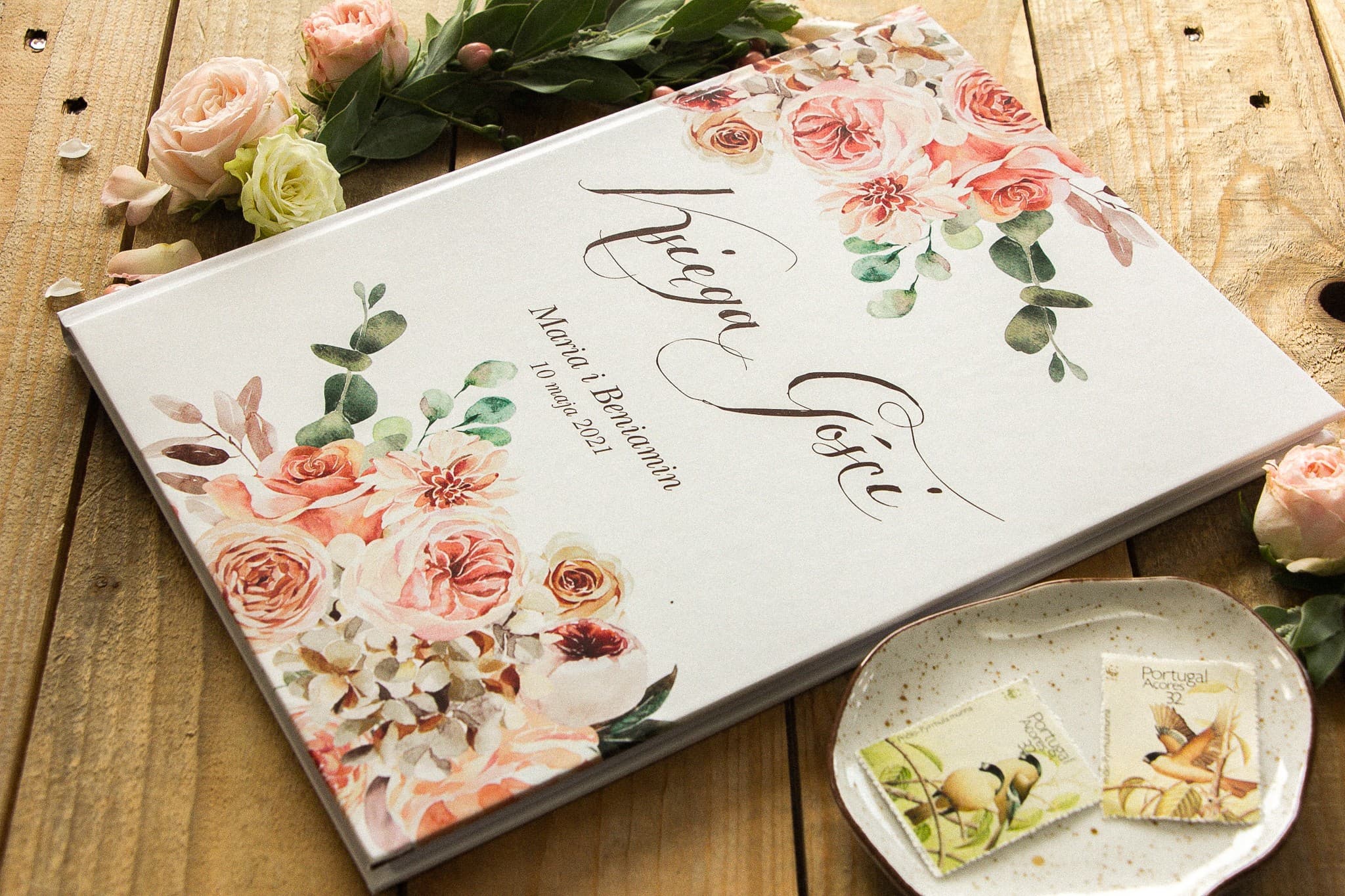 Księga Gości Weselnych A4 Pastelowe Kwiaty | Personalizowana Pamiątka Ślubna ze Złoceniem | Indygo Nr 7 - 3