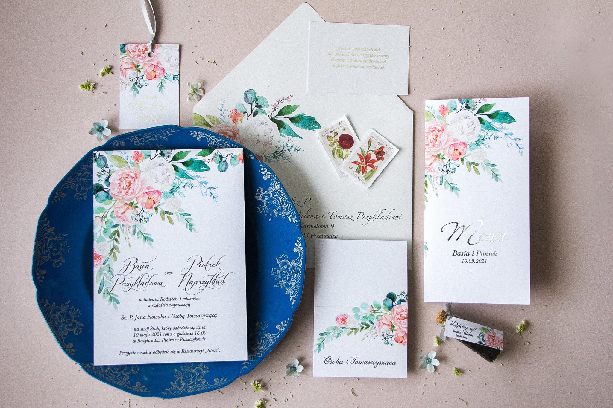 Zaproszenia Ślubne Pastelowe nr 8 – Srebrzone Piwonie