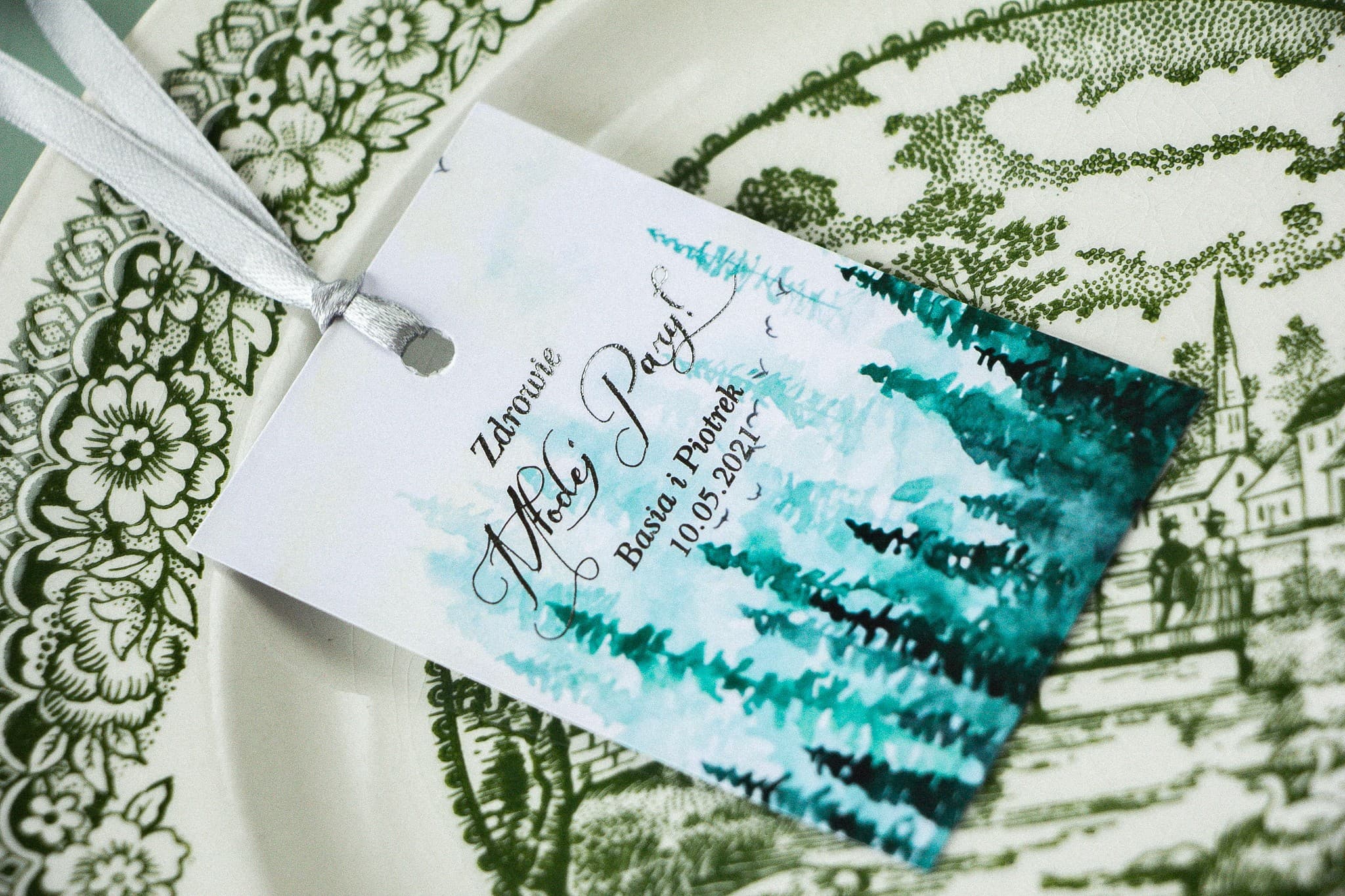 Srebrzone zawieszki na wódkę weselną Akwarelowe | Eleganckie zawieszki na alkohol | Pastelowe nr 7