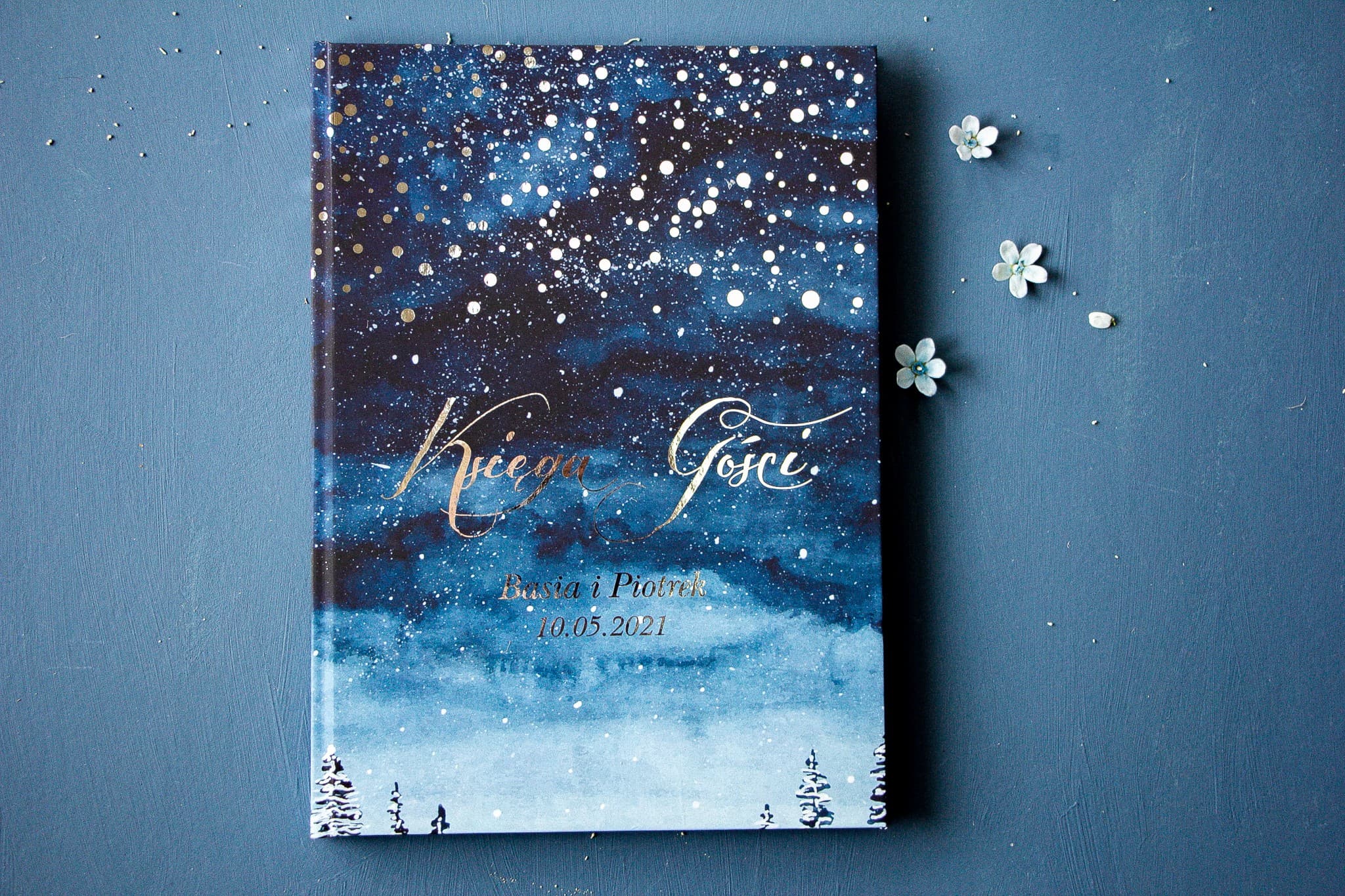 Księga Gości Galaktyka Granatowa ze Złotem | Elegancki Album na Wpisy Gości Weselnych | Pastelowe Nr 6 - 2