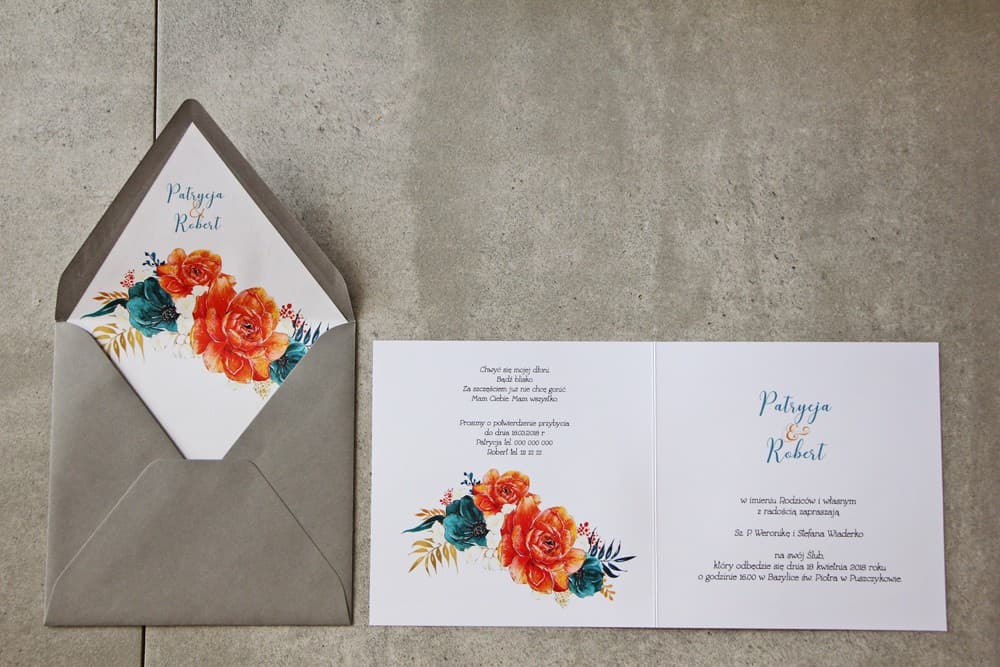 Zaproszenia Weselne Cykade nr 6 – Złocenie, Anemony i Róże