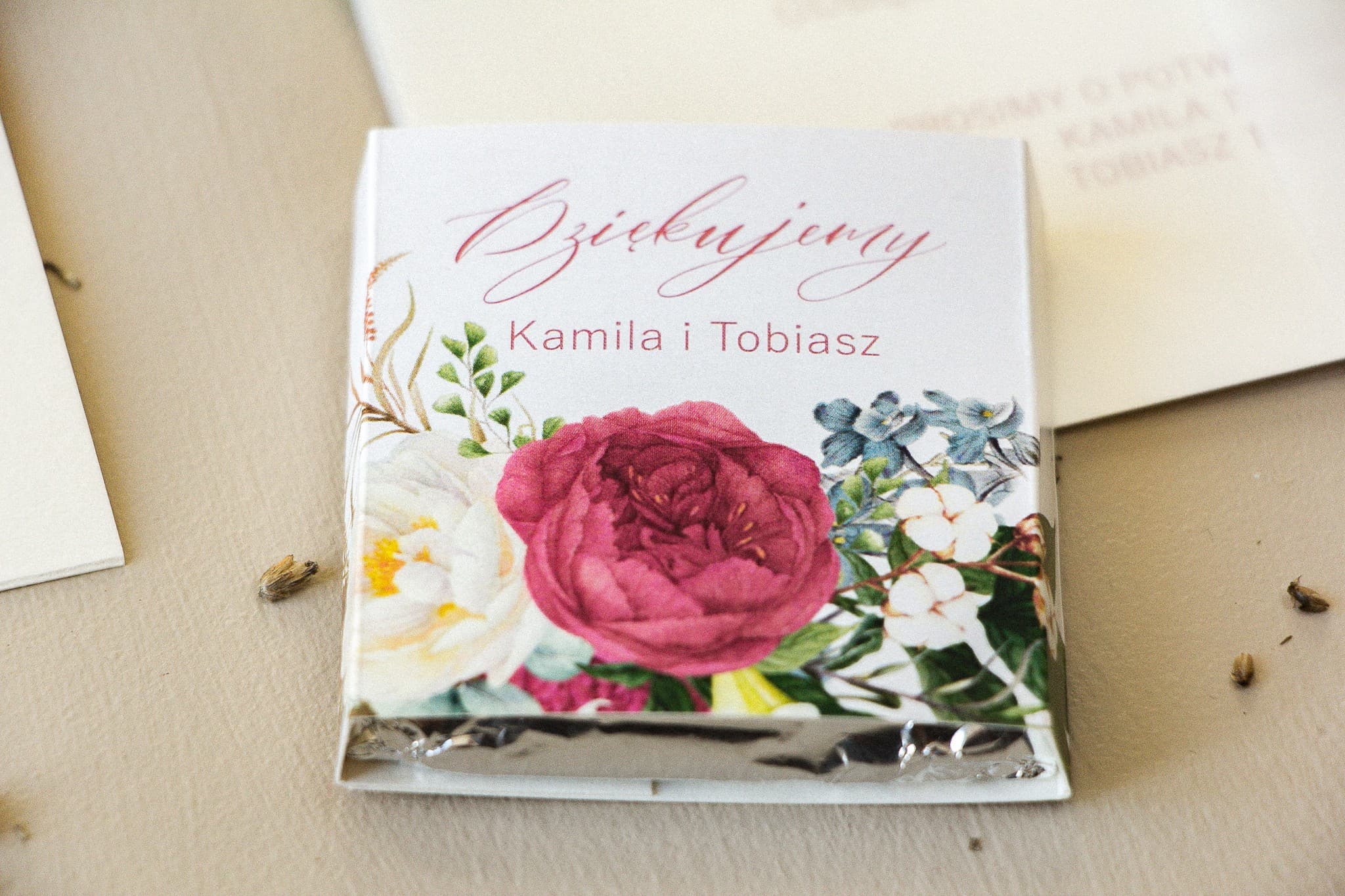 Czekoladki z Podziękowaniem dla Gości, Kwiatowe | Personalizowane Upominki Ślubne | Opal nr 10