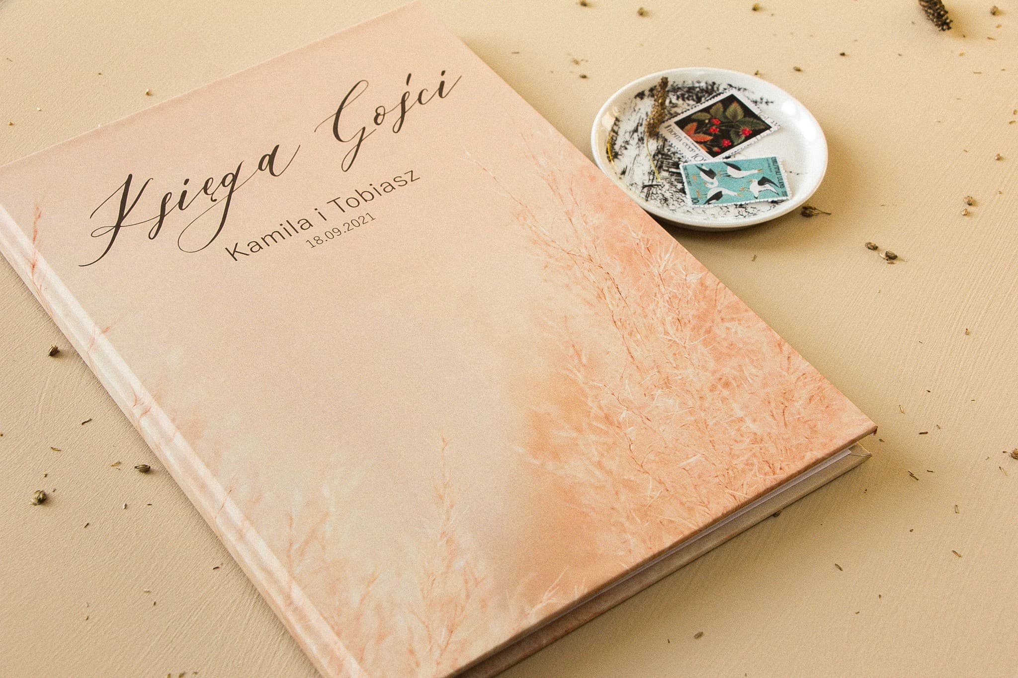 Księga Gości Weselnych Trawa Pampasowa Boho | Personalizowana Pamiątka Ślubna A4 | Opal nr 1