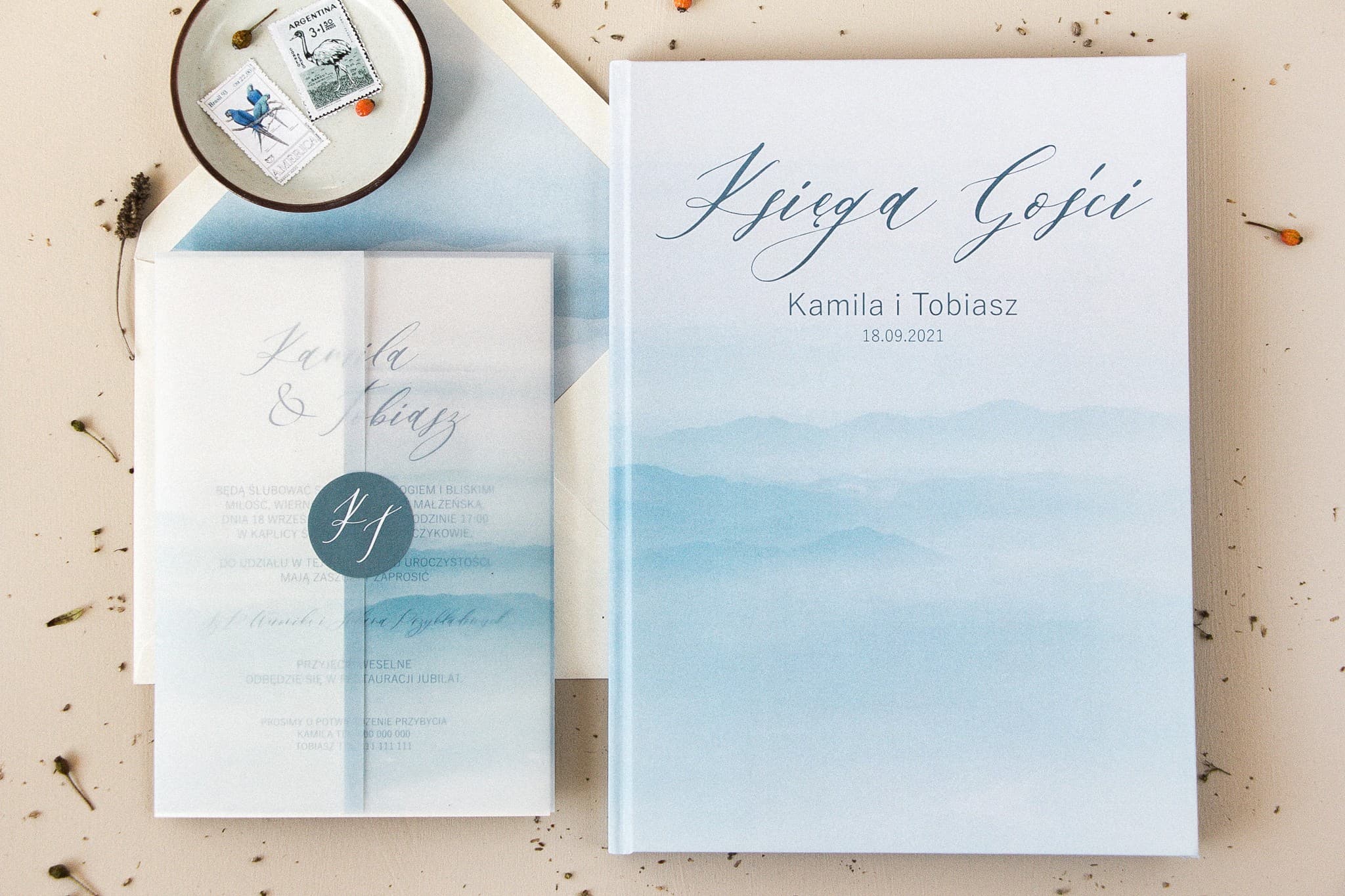 Błękitna Księga Gości Akwarelowa A4 Personalizowana | Księga Gości Weselnych z Imieniem i Datą | Opal nr 4 - 2