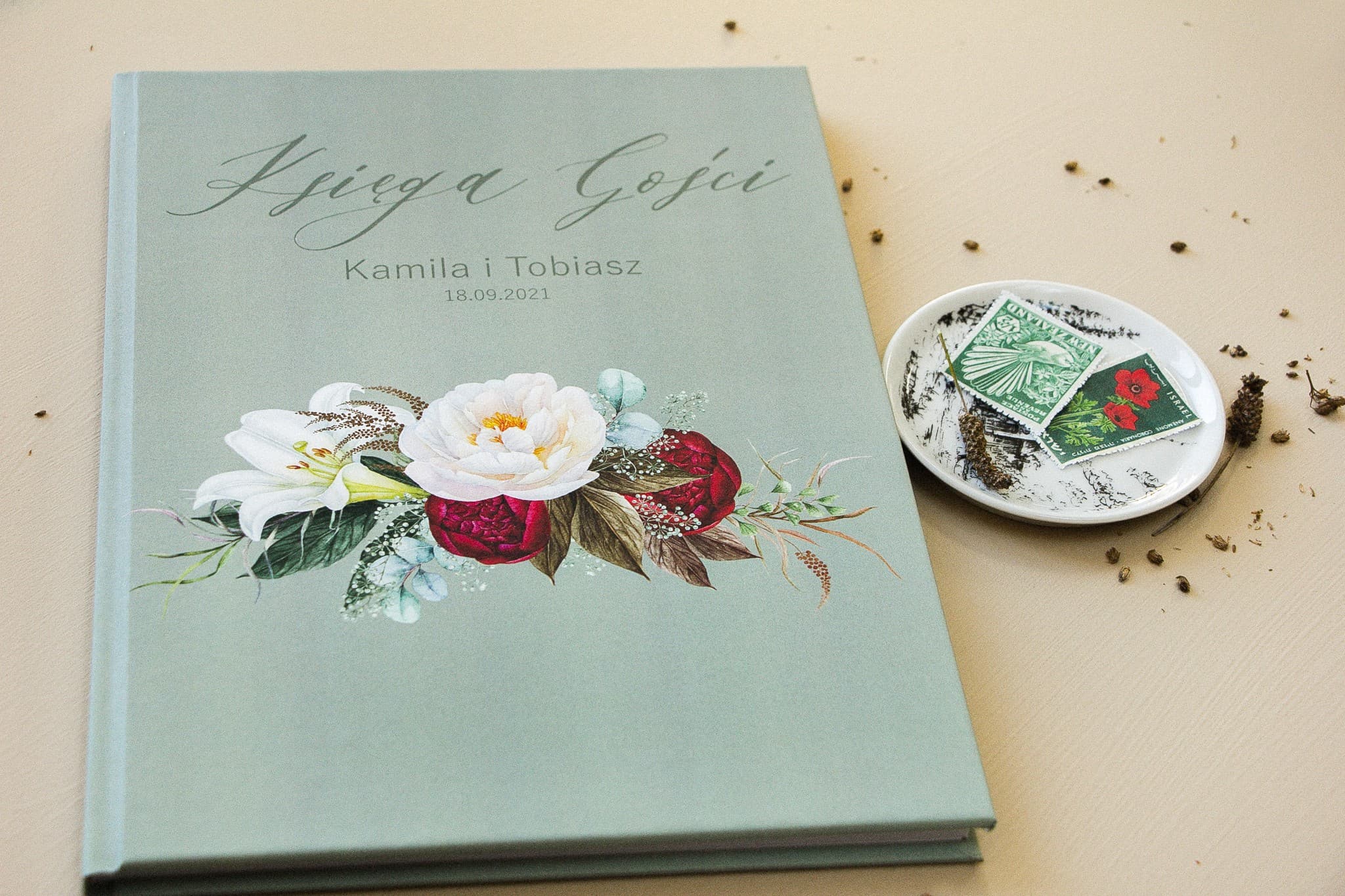Personalizowana Księga Gości Boho Piwonie A4 | Pamiątka Ślubna, Album na Wpisy | Opal nr 9 - 2