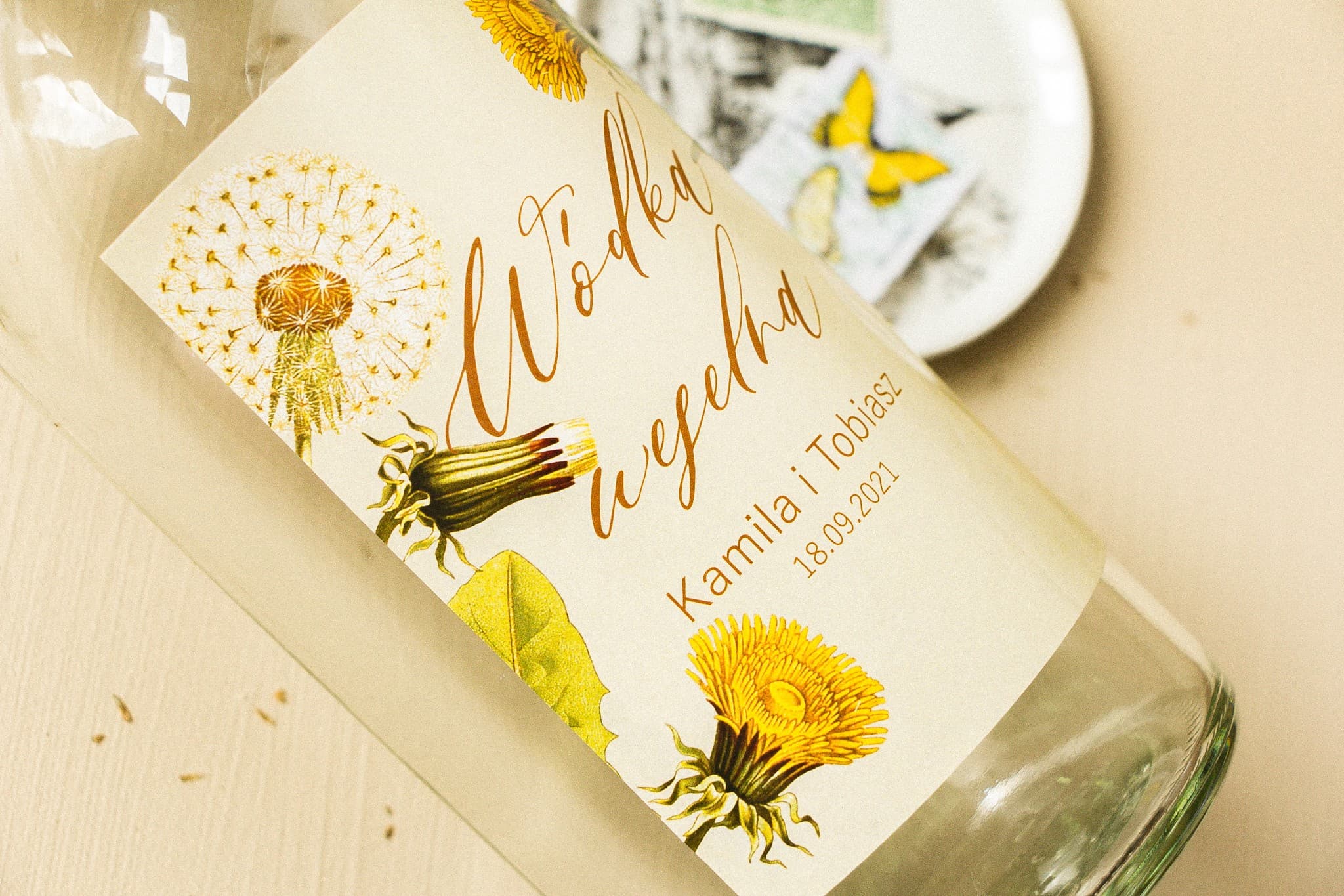 Etykiety na Wódkę Weselną z Dmuchawcem | Personalizowane Naklejki na Alkohol | Opal nr 6