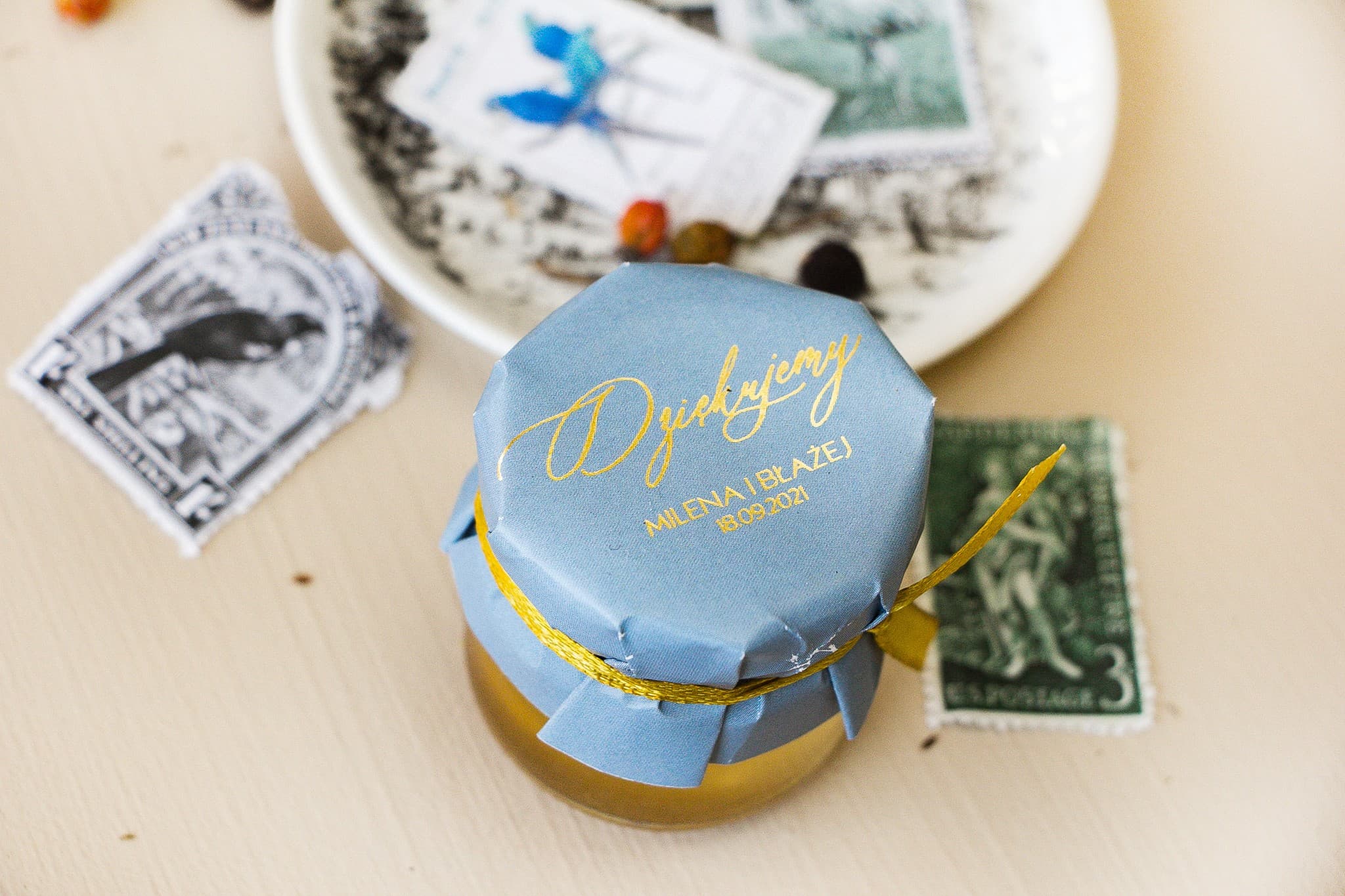 Złocone Miodki Sand nr 1 – Słodkie Podziękowanie w stylu Glamour Dusty Blue