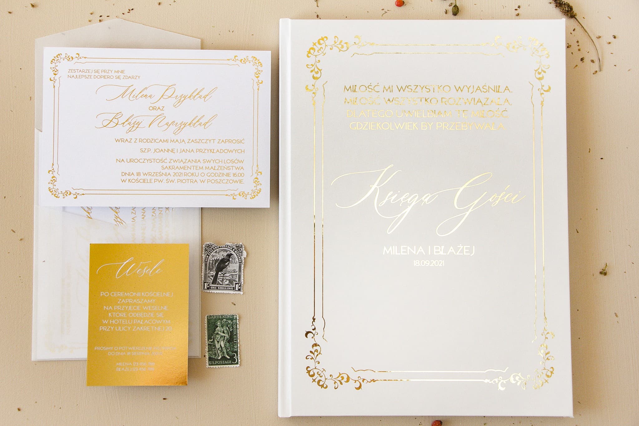 Elegancka Księga Gości A4 Złocona Personalizowana | Ślubny Album na Wpisy Gości | Sand Nr 4 - 2