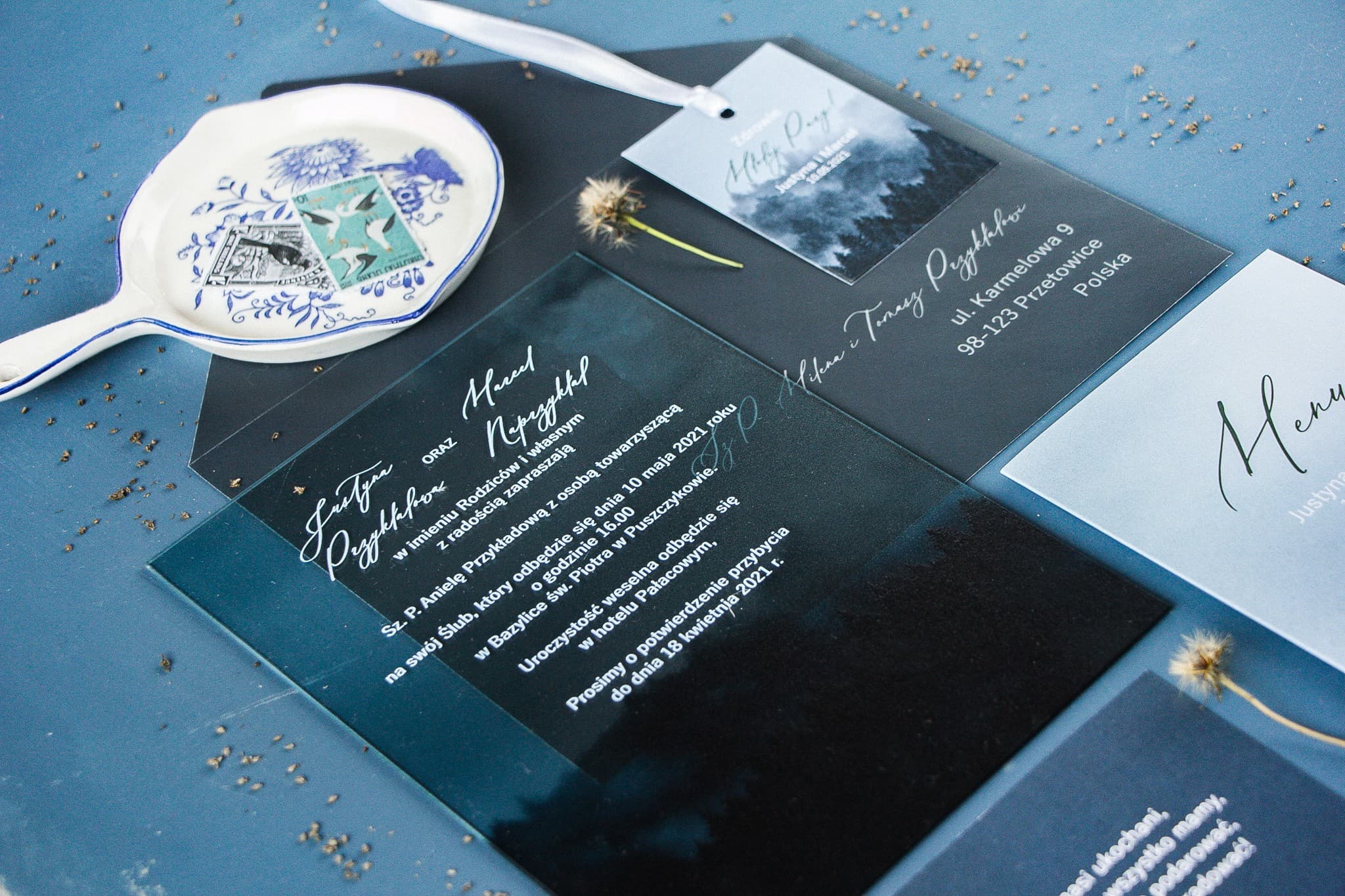 Zaproszenia ślubne na szkle z białym leśnym motywem w stylu rustykalnym Soft nr 3 - 2