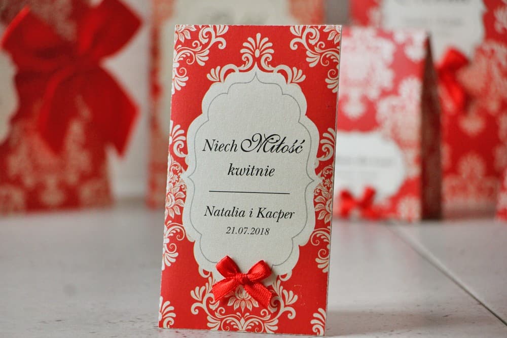 Nasiona Niezapominajki w Perłowej Torebce z Czerwoną Kokardką | Eleganckie Podziękowania dla Gości Weselnych | Ornament nr 8