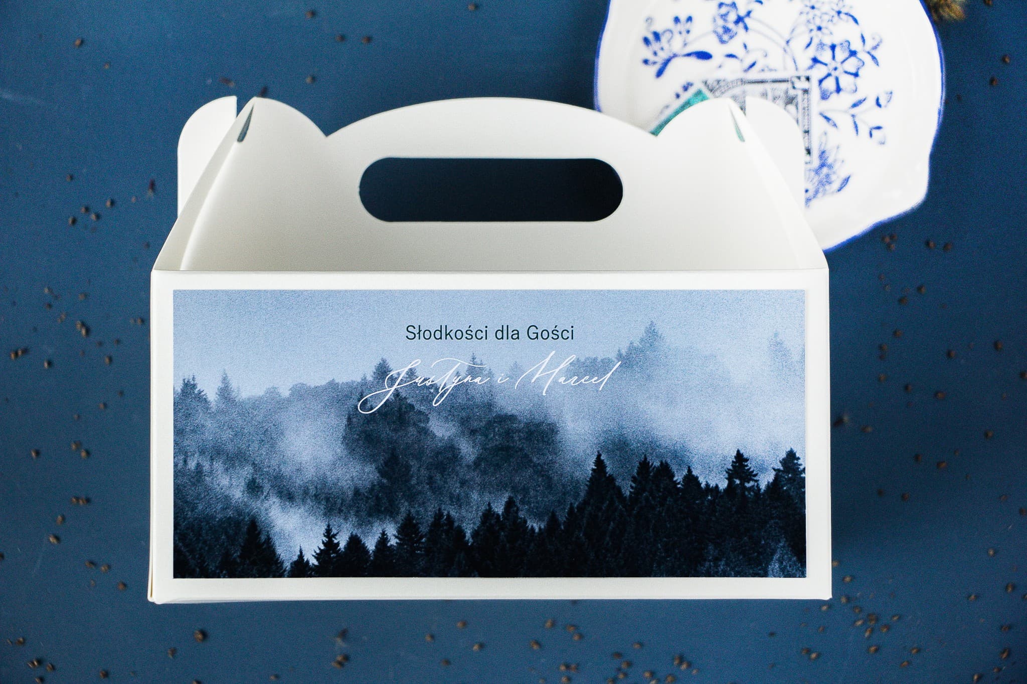 Pudełka na ciasto weselne z motywem lasu | Rustykalne podziękowania dla gości | Soft nr 3