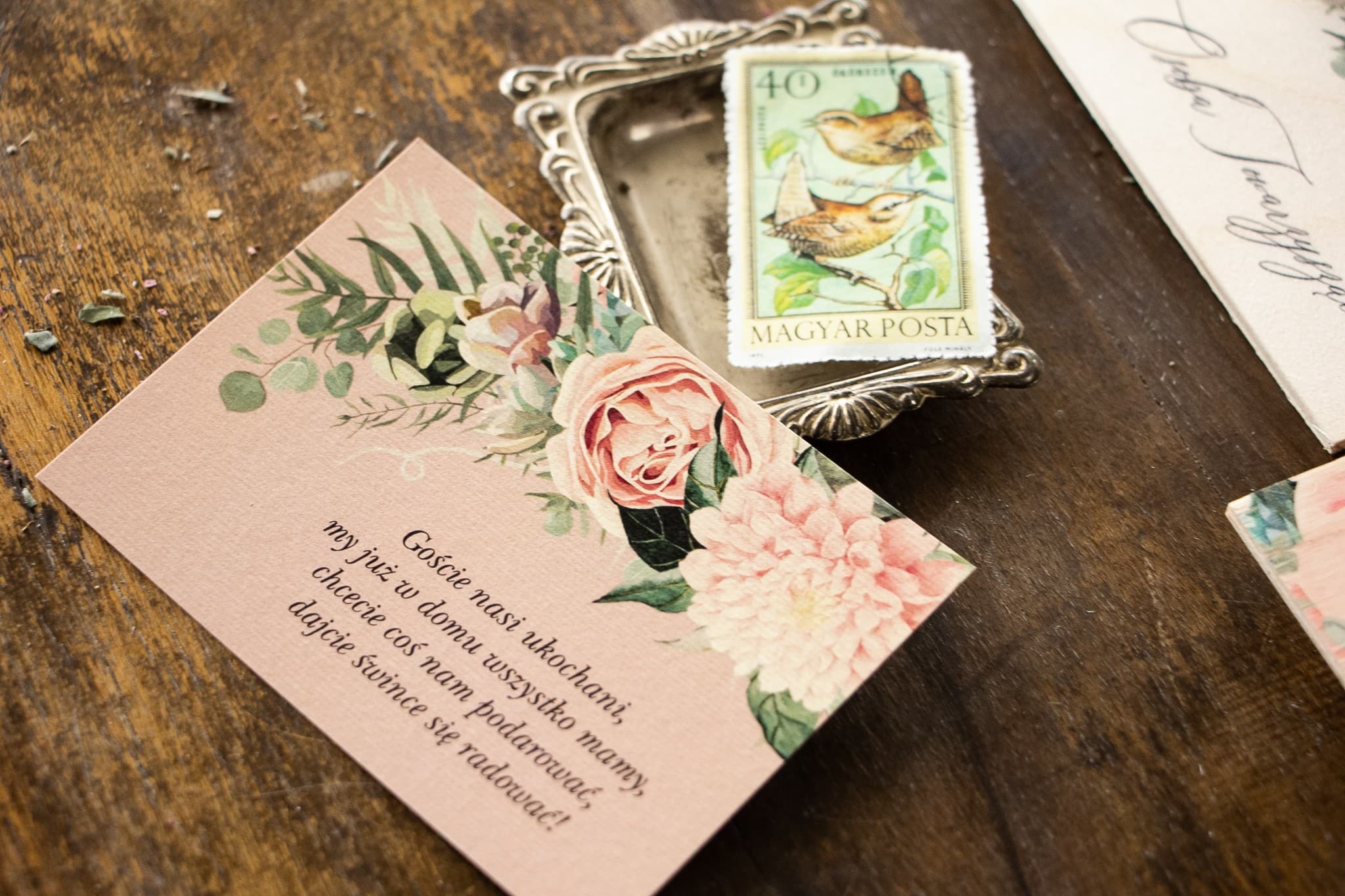 Bileciki do zaproszeń z prośbą o pieniądze | Różowe Wkładki do Zaproszeń Ślubnych Boho Piwonie | Topaz nr 4