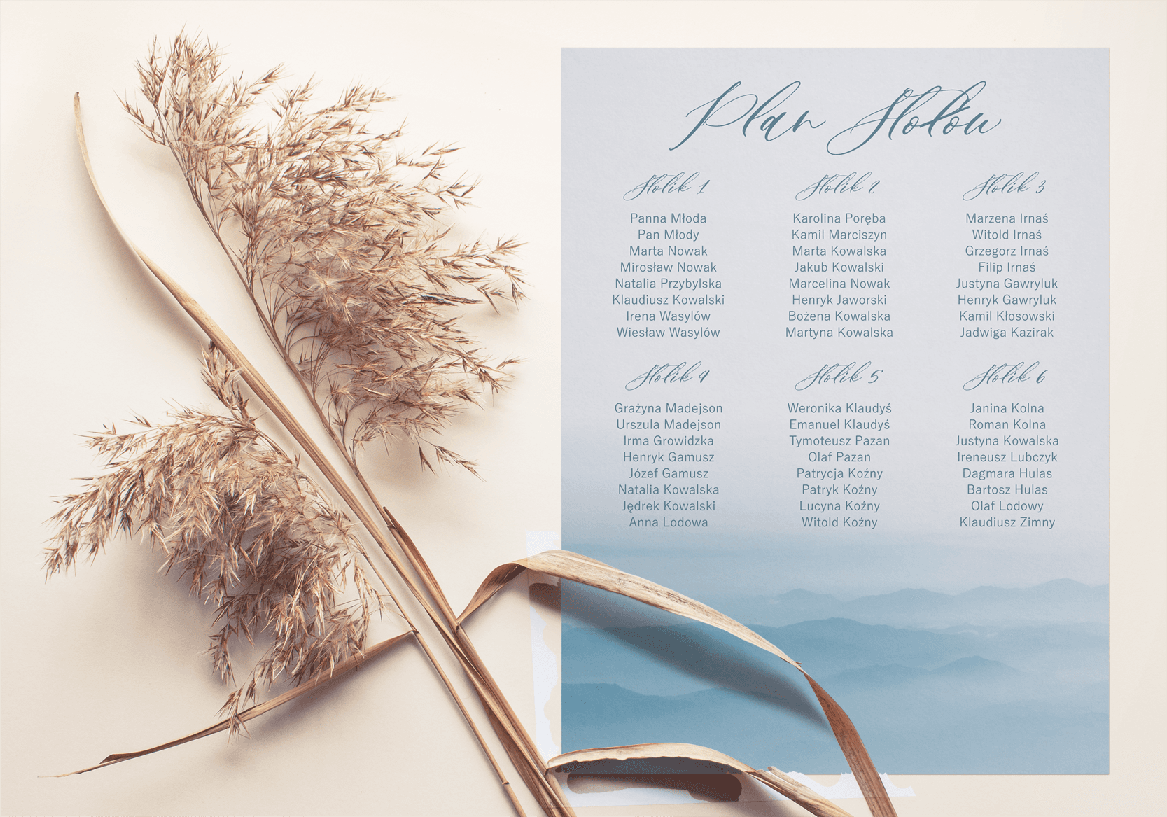 Akwarelowy Plan Stołów Weselnych, Rozpiska Gości | Elegancka Tablica z Usadzeniem Gości | Opal nr 4