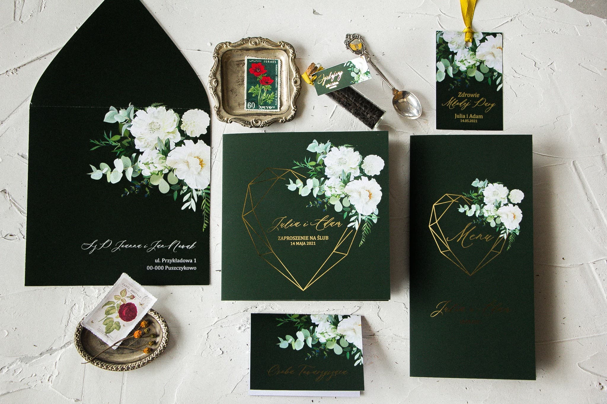 Zestaw Próbek Papeterii: Zaproszenia, Winietki, Menu | Próbki Zaproszeń Ślubnych | Szafirowe nr 6