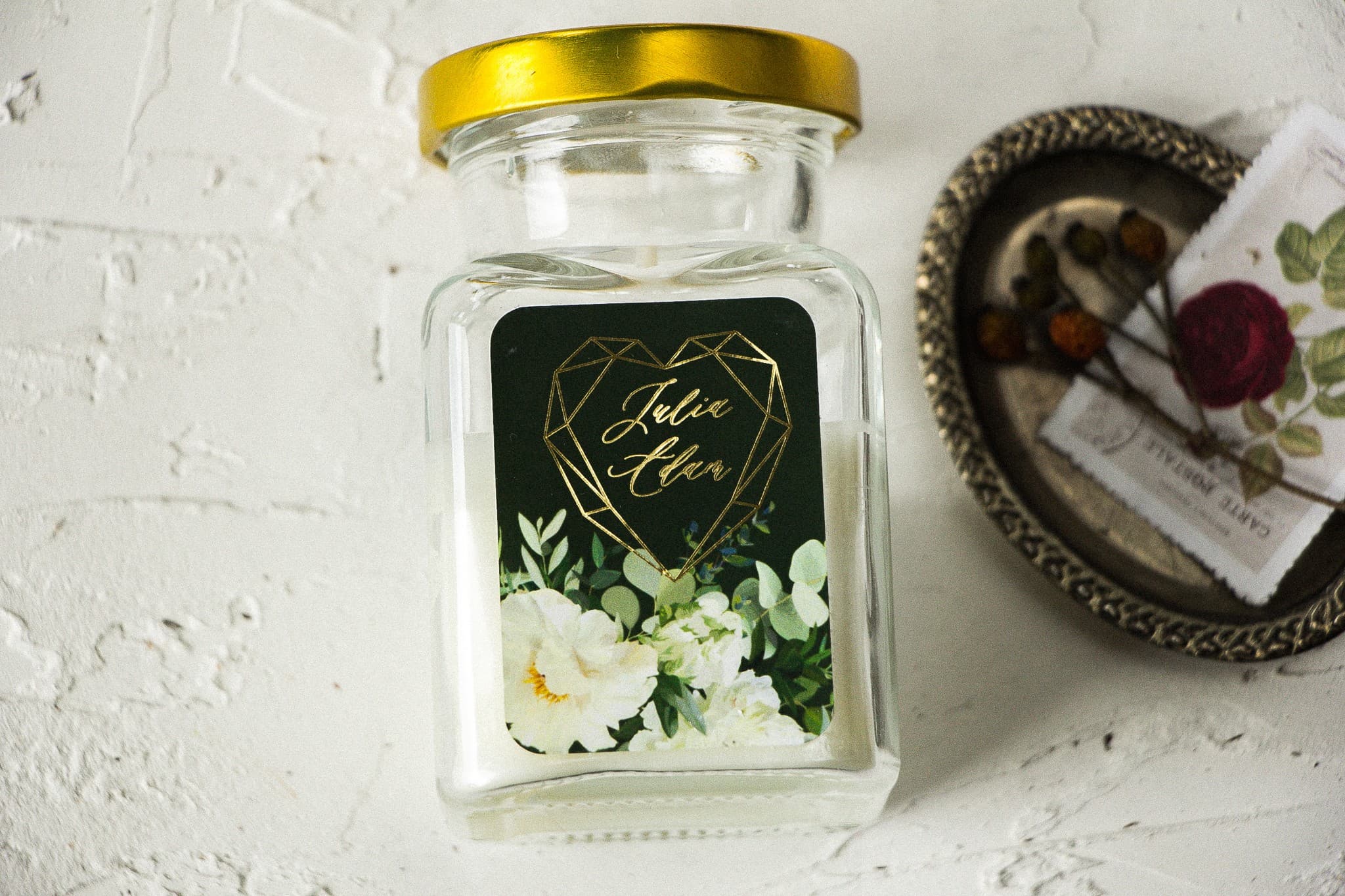 Świeczka Zapachowa Szafirowe nr 6 – Złote Serce i Podziękowanie dla Gości