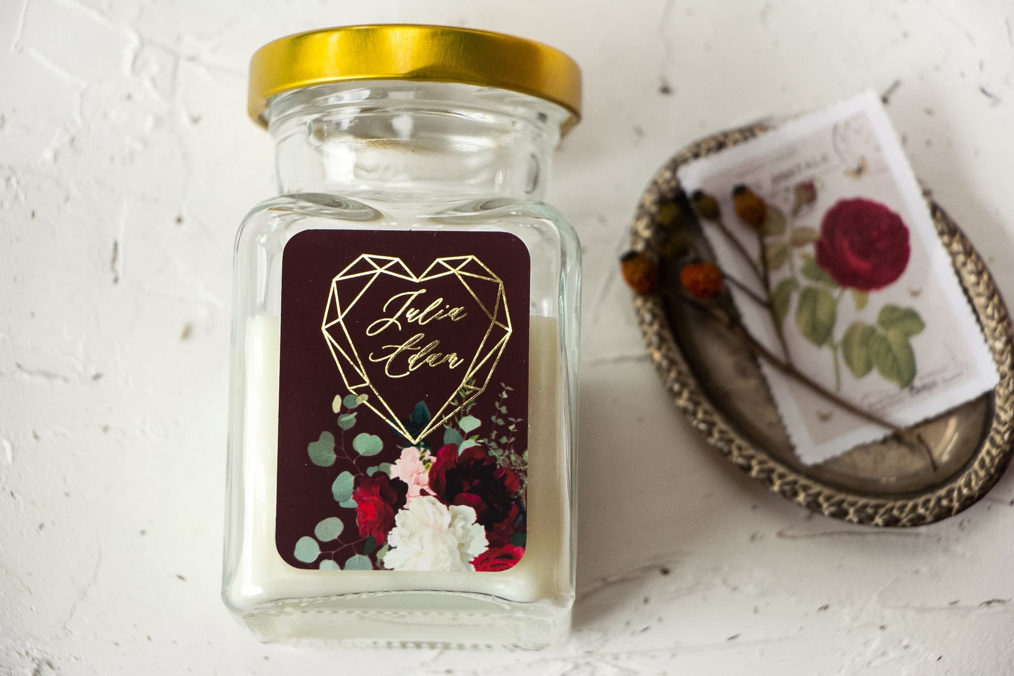 Świeca Zapachowa Szafirowe nr 9 – Burgundowa i Złocone Podziękowanie dla Gości