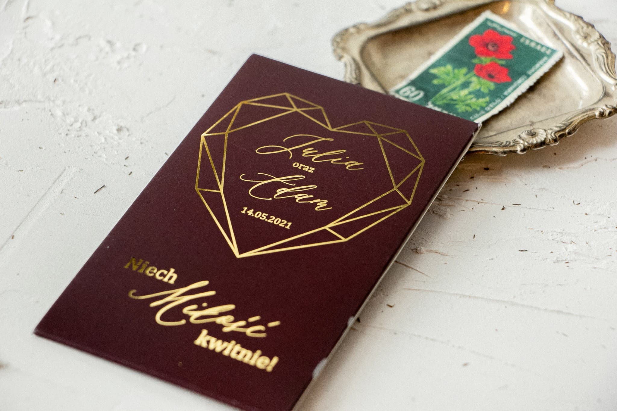 Podziękowania dla gości nasiona niezapominajki w złoconej torebce z piwoniami Szafirowe nr 9