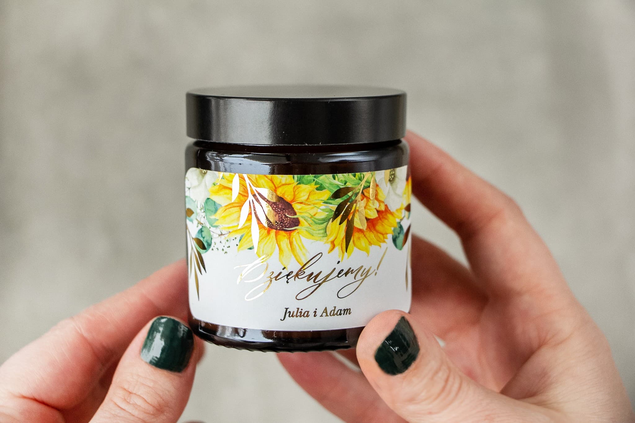 Świeczka Sojowa Rubin nr 7 – Złocone Słoneczniki i Podziękowanie dla Gości