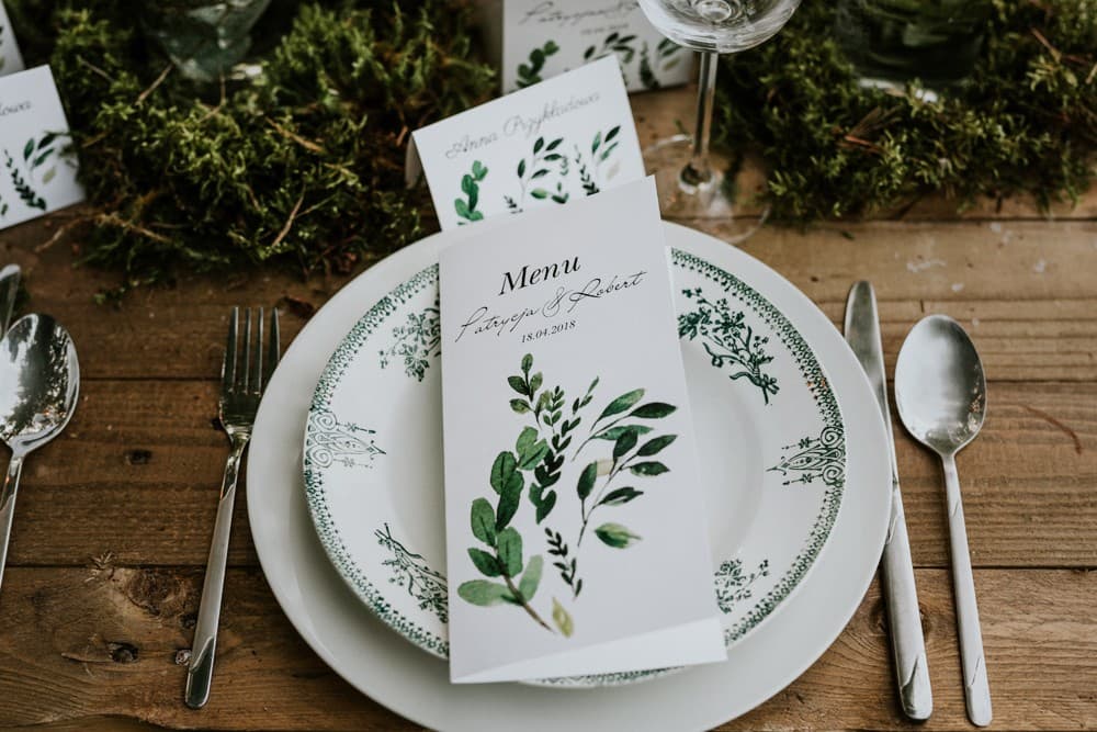Menu Weselne Składane Greenery z Motywem Liści | Elegancka Karta Dań na Stół Weselny, Botaniczne Akwarele | Akwarele nr 23