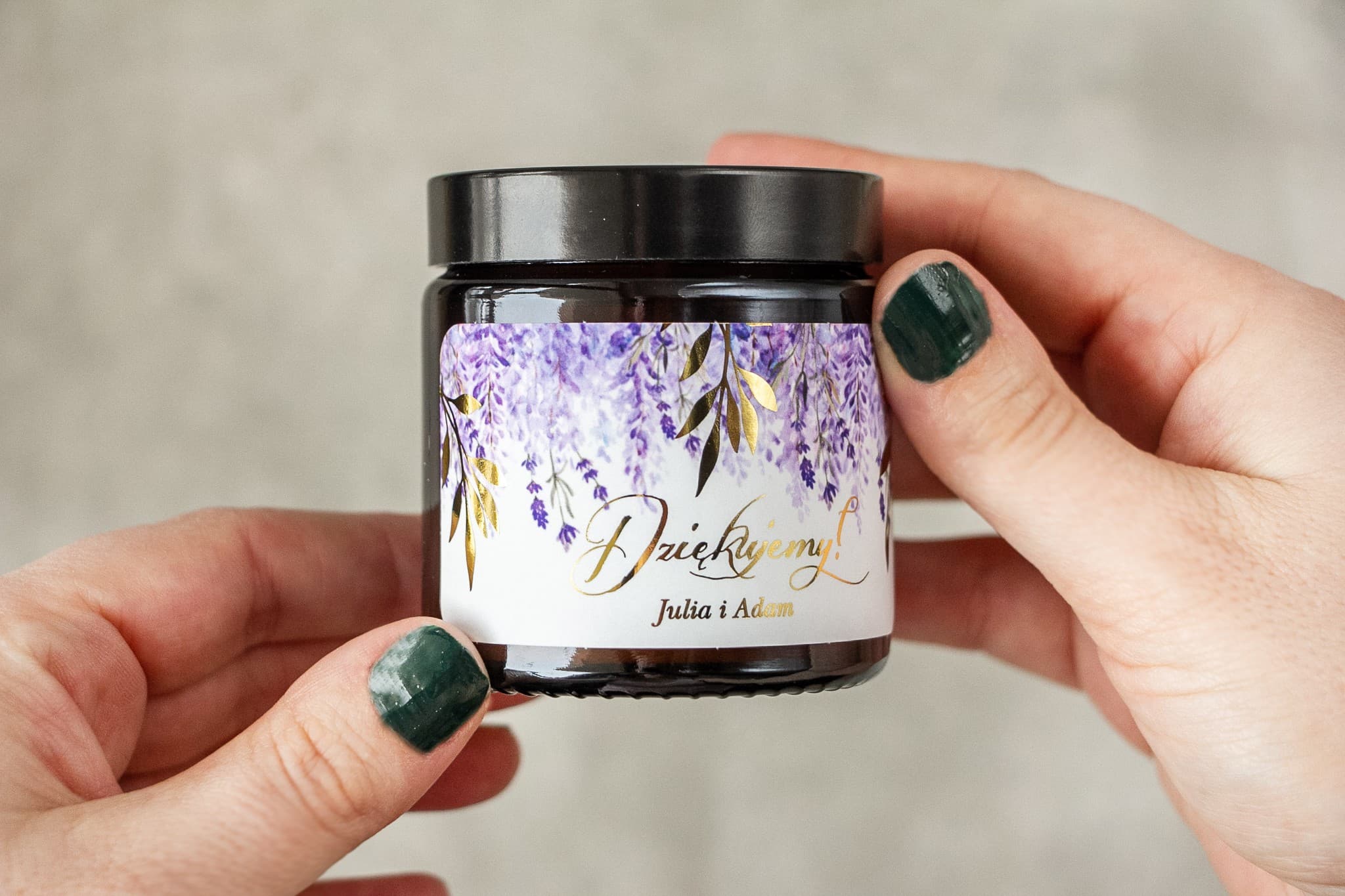 Świeczka Sojowa Rubin nr 5 – Wrzos, Złocenie i Podziękowanie dla Gości