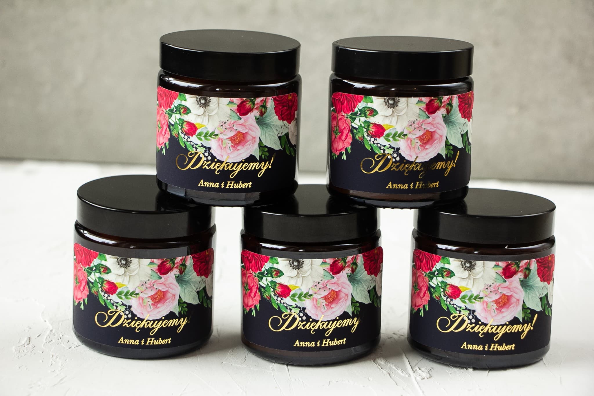 Świeczka Sojowa Szafirowe nr 4 – Złocona z Piwoniami i Podziękowanie dla Gości - 2