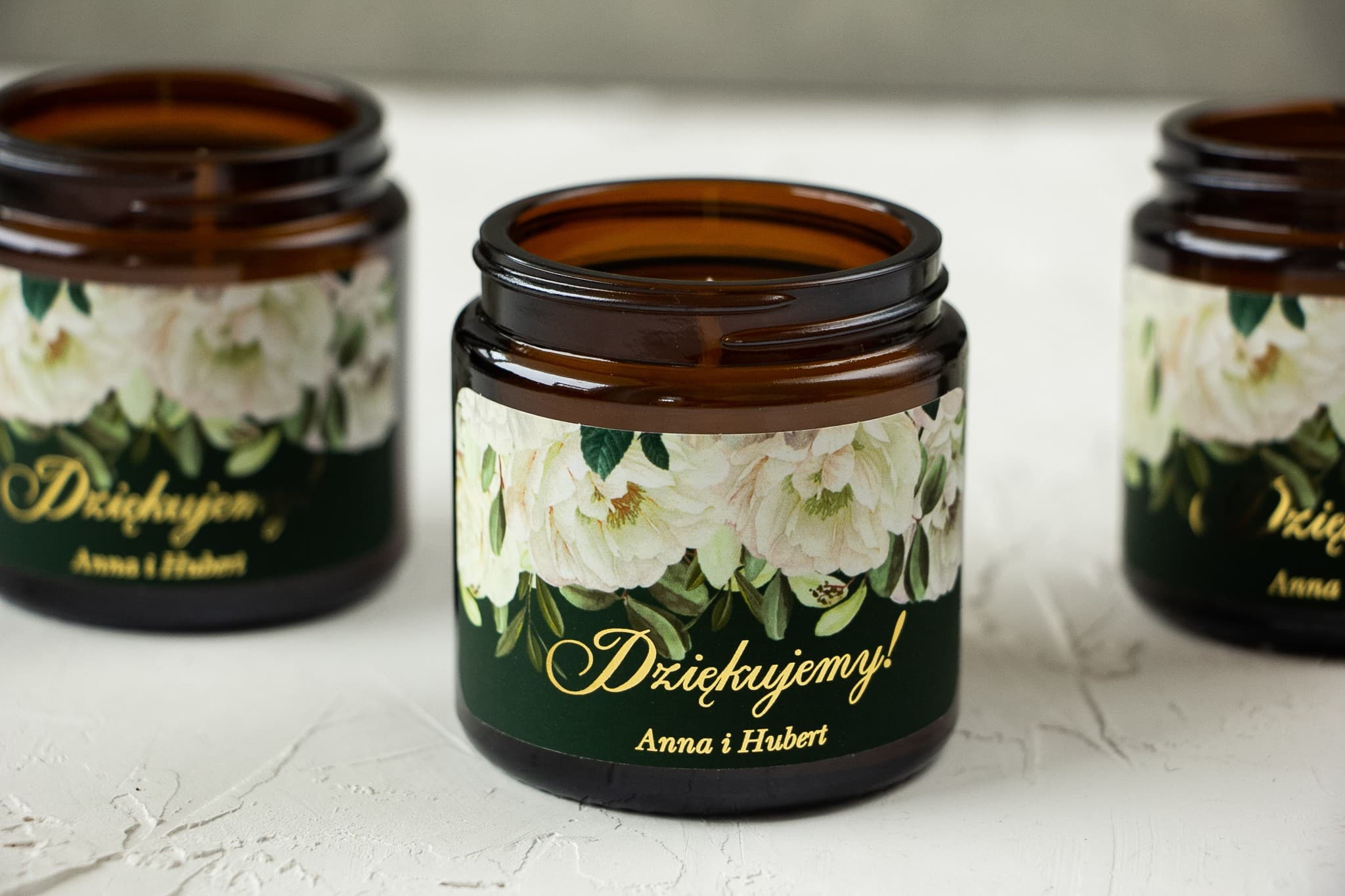 Świeczka Sojowa Szafirowe nr 3 – Złocona Butelkowa Zieleń i Podziękowanie dla Gości - 2