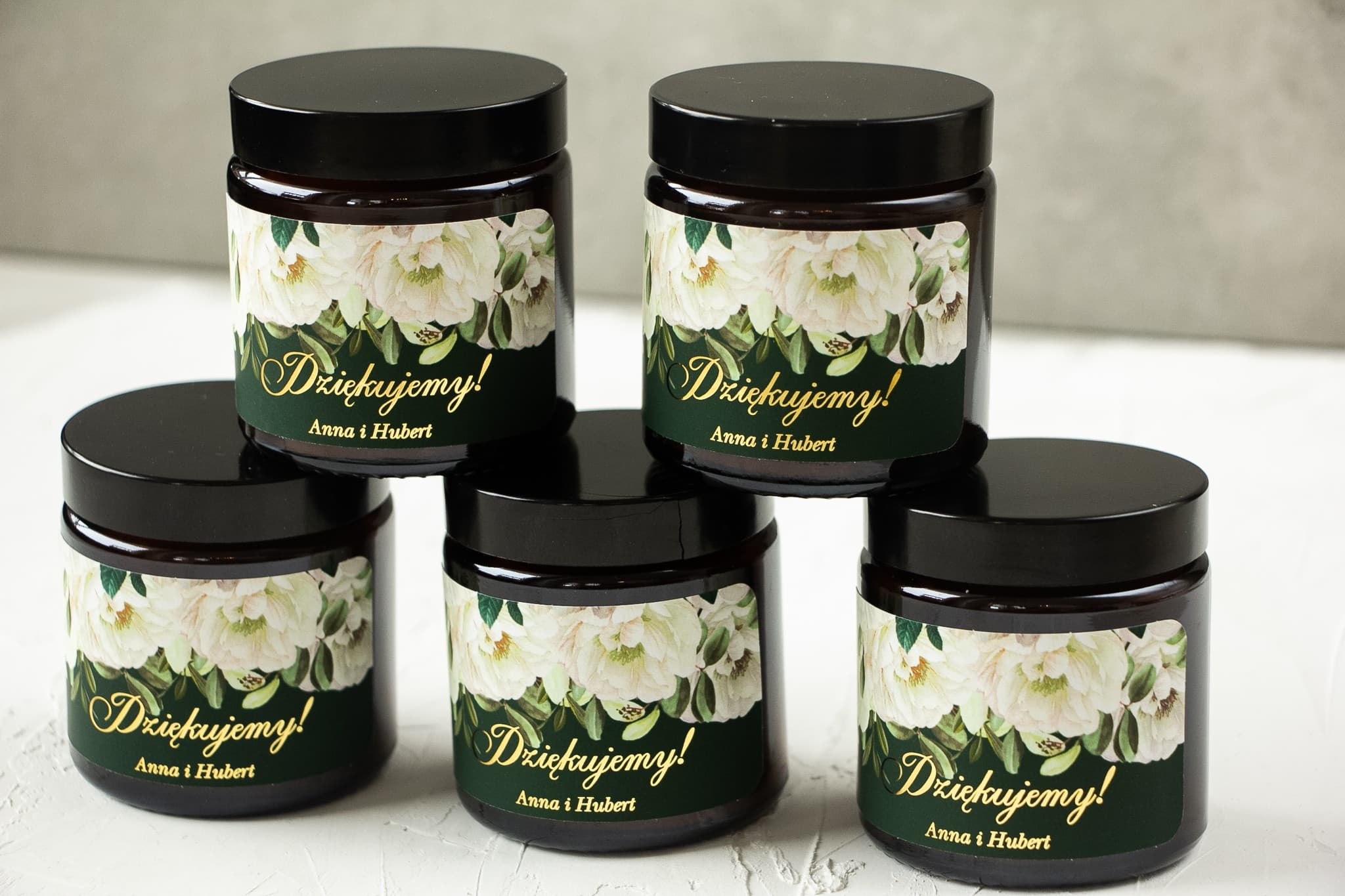 Świeczka Sojowa Szafirowe nr 3 – Złocona Butelkowa Zieleń i Podziękowanie dla Gości - 3