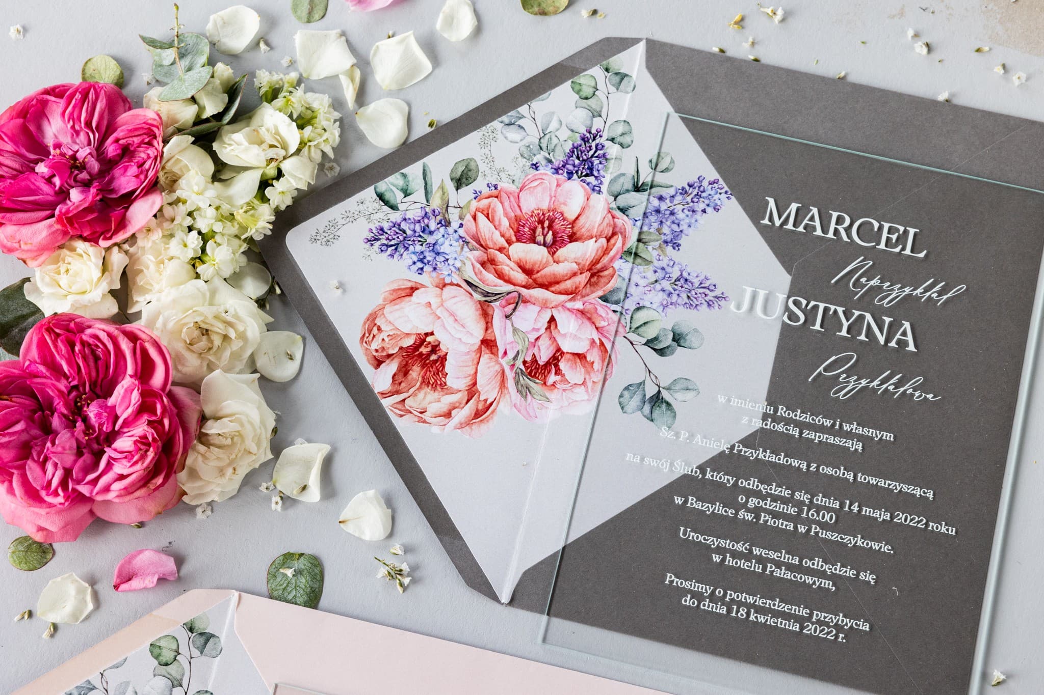 Minimalistyczne Zaproszenia Ślubne Soft nr 7 – Szkło i Piwonie - 2