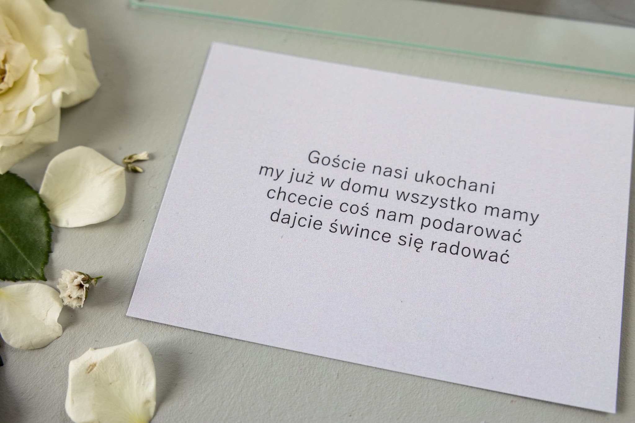 Eleganckie Wkładki do Zaproszeń, Bileciki "Zamiast Kwiatów" | Bileciki Ślubne Informacyjne RSVP | Soft nr 4