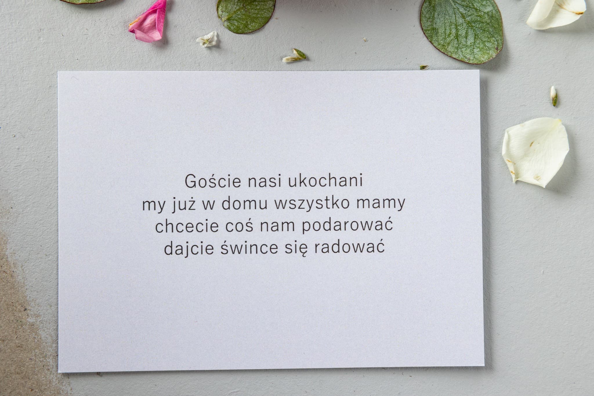 Biały bilecik informacyjny, papier satynowy 280g | Wkładka do zaproszeń ślubnych, RSVP, dodatki | Soft nr 7