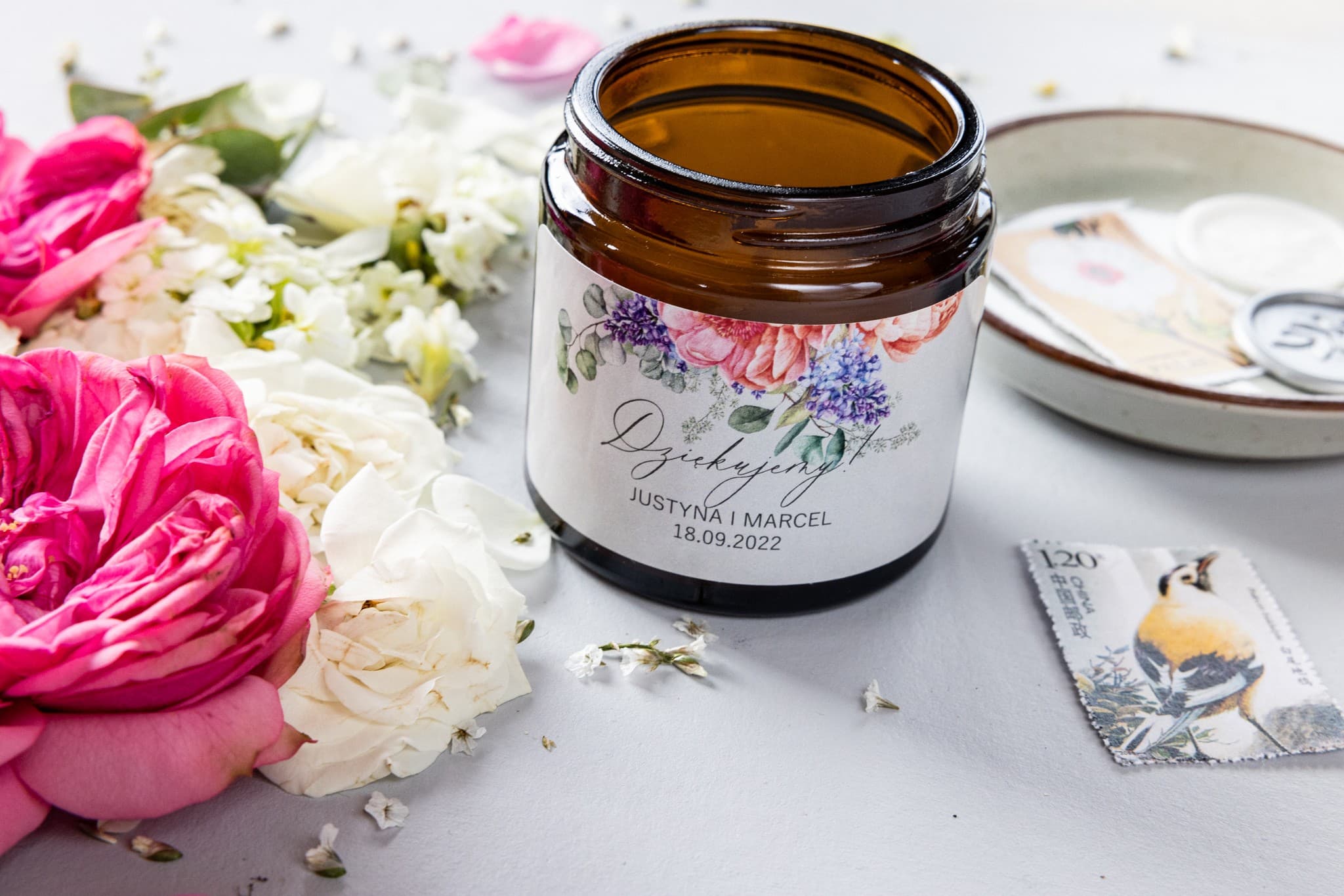 Świeczki Sojowe Zapachowe z Różową Etykietą | Personalizowane Podziękowania dla Gości Weselnych | Soft nr 7