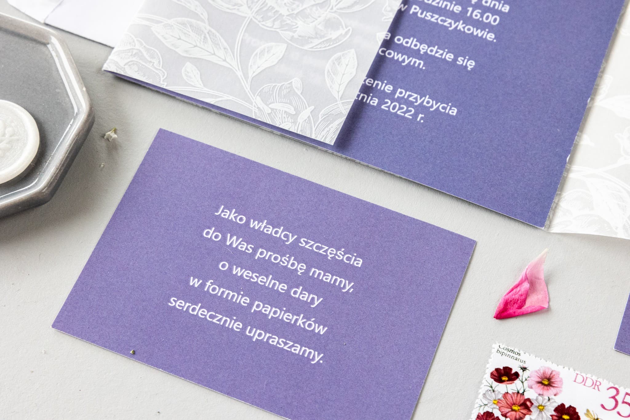 Eleganckie Bileciki z Prośbą o Pieniądze, Rebus | Satynowe Wkładki do Zaproszeń Ślubnych | Nefryt nr 3