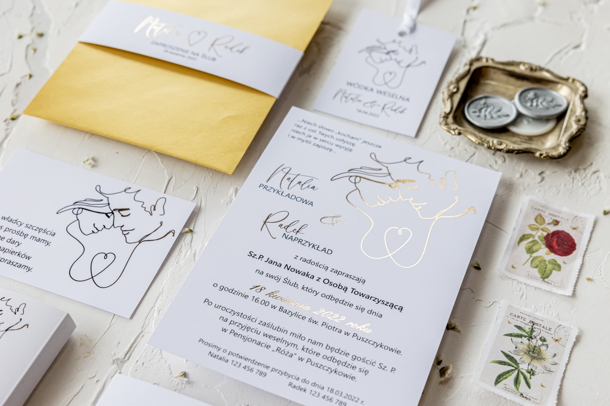 Zaproszenia Na Wesele Jaspis nr 1 – Minimalistyczne ze Złoceniem
