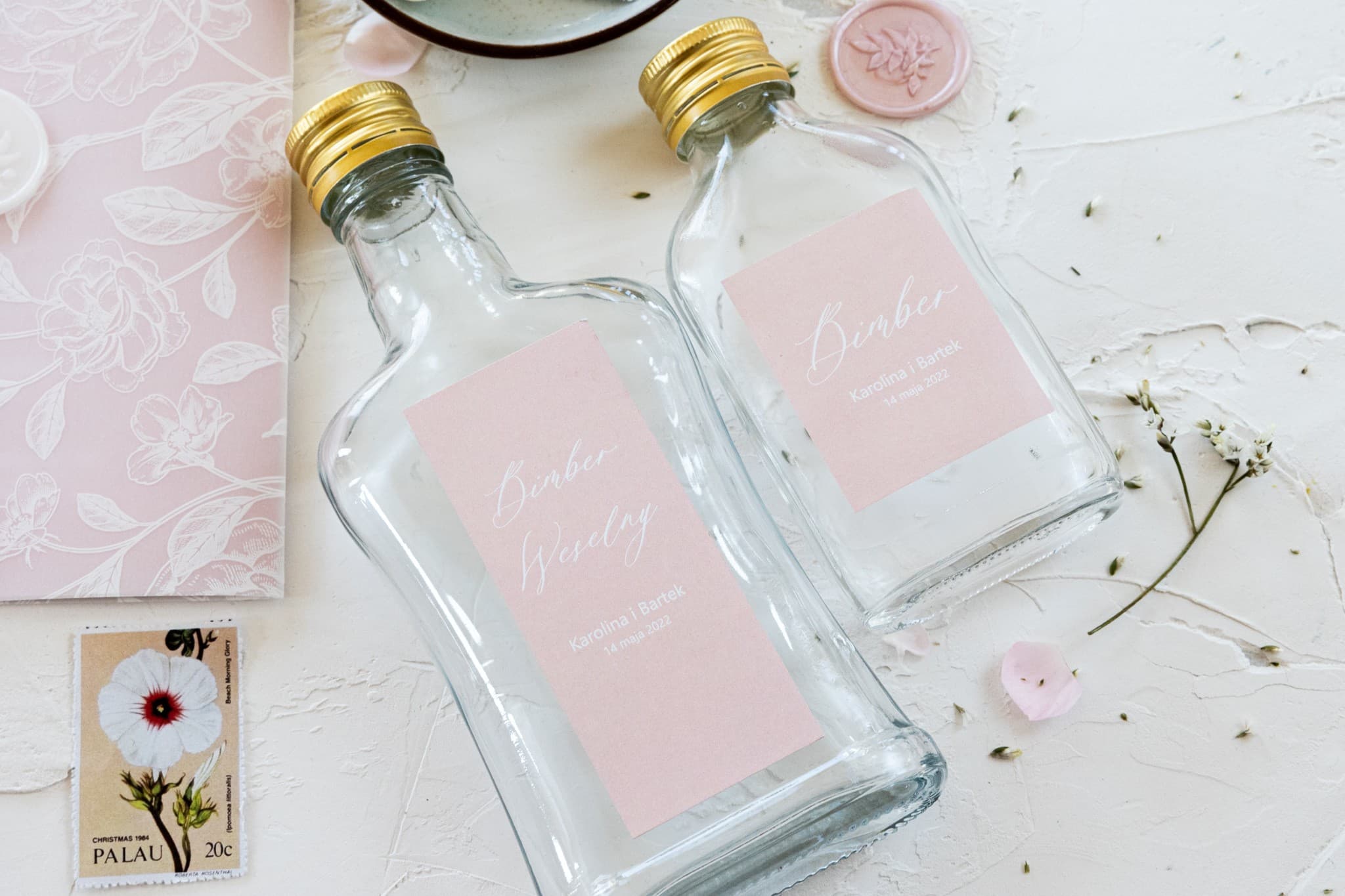 Buteleczki na Nalewki Różowe Złote | Podziękowania dla Gości, Upominki Ślubne | Nefryt nr 1