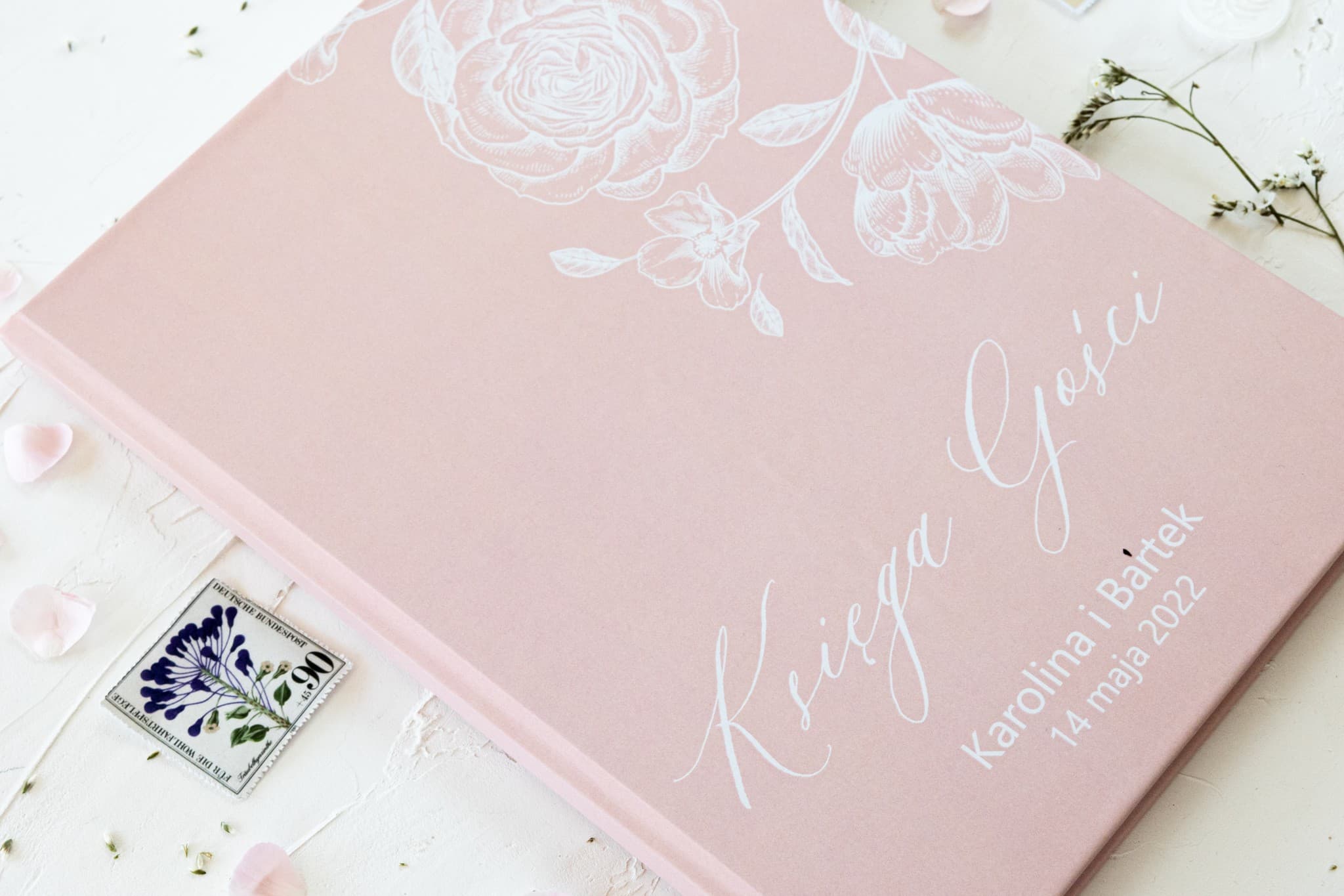 Księga Gości z Ankietami Pudrowy Róż | Personalizowana, Elegancka Pamiątka Ślubna | Nefryt nr 1 - 3