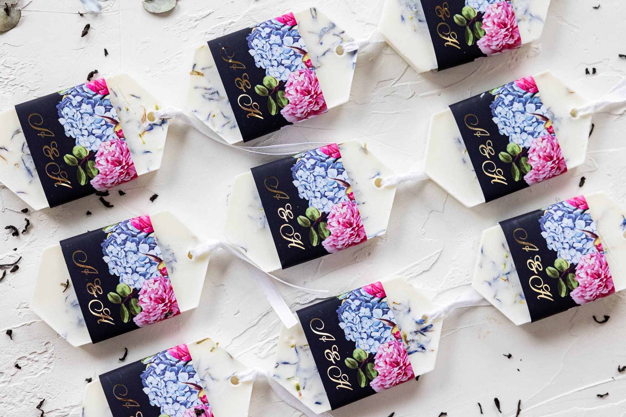 Zapachowe Podziękowania dla Gości | Zawieszka z Wosku Sojowego z Piwoniami i Hortensją | Szafirowe nr 5 - 3