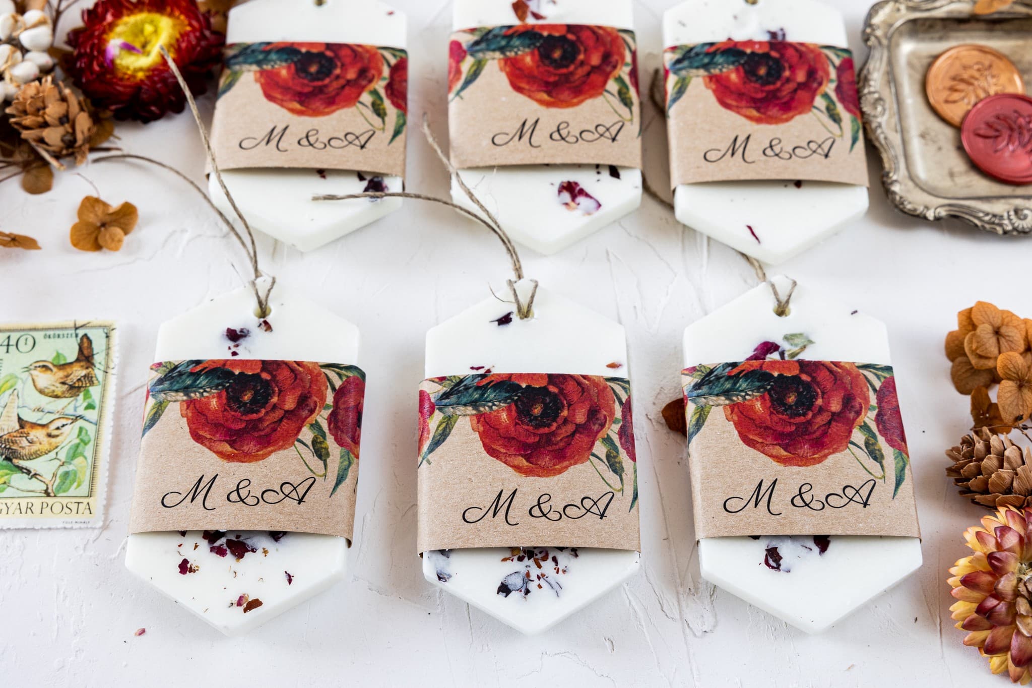 Zapachowe Zawieszki Sojowe z Bordowymi Kwiatami, Eko | Podziękowania dla Gości Weselnych | Owoce Leśne nr 3 - 2