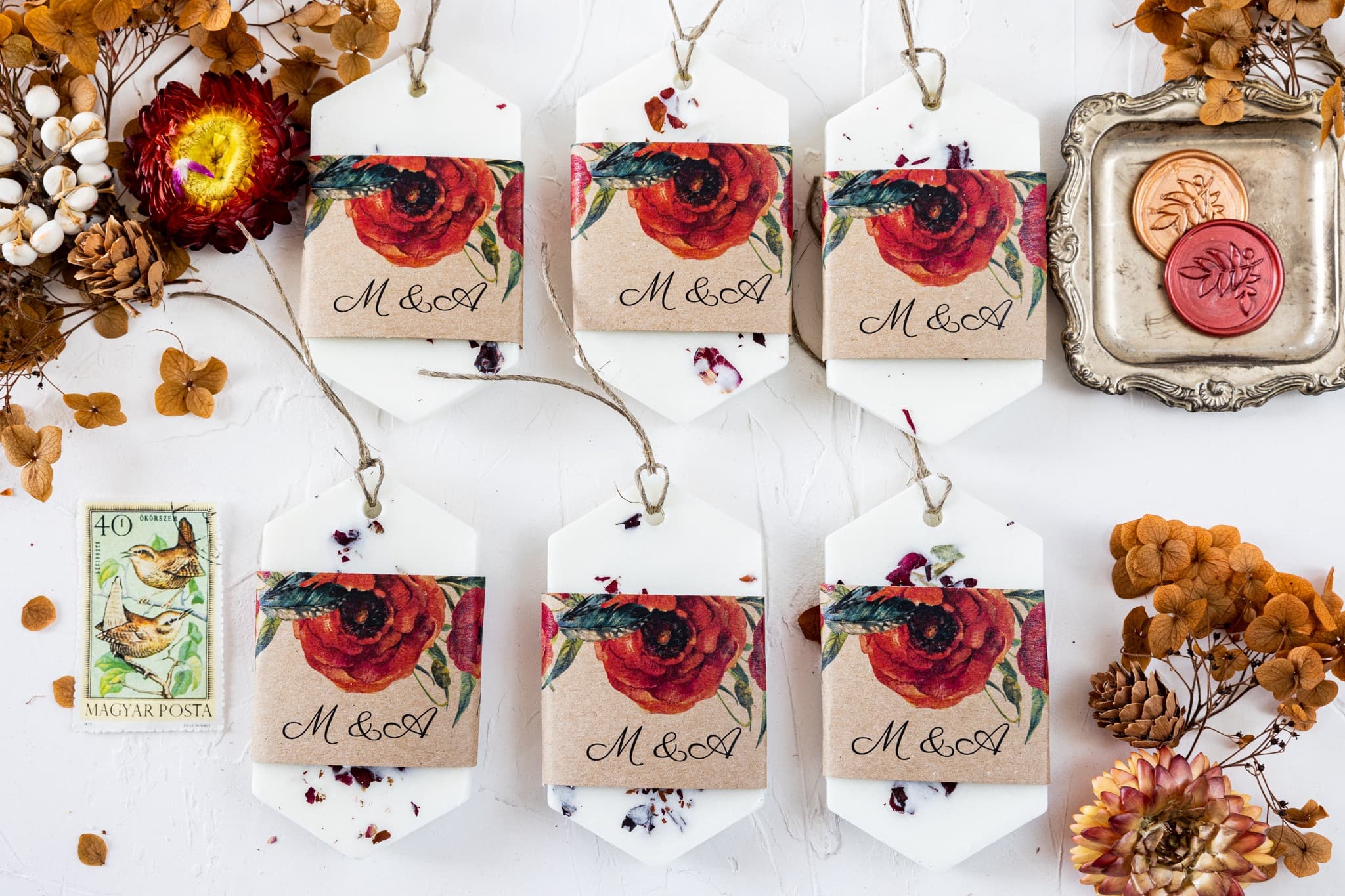 Zapachowe Zawieszki Sojowe z Bordowymi Kwiatami, Eko | Podziękowania dla Gości Weselnych | Owoce Leśne nr 3 - 3