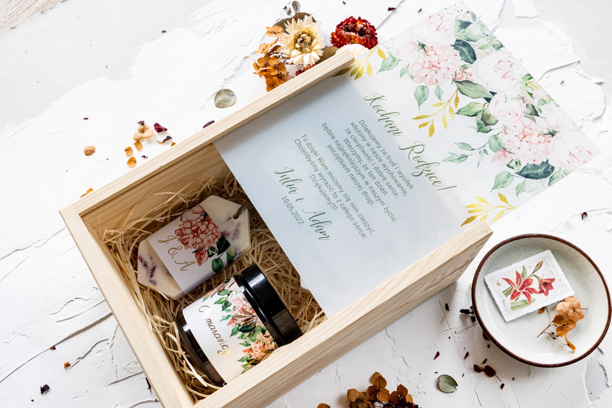 Elegancka Skrzynka na Podziękowania dla Rodziców z Piwoniami | Personalizowany Prezent Ślubny | Rubin nr 10 - 3