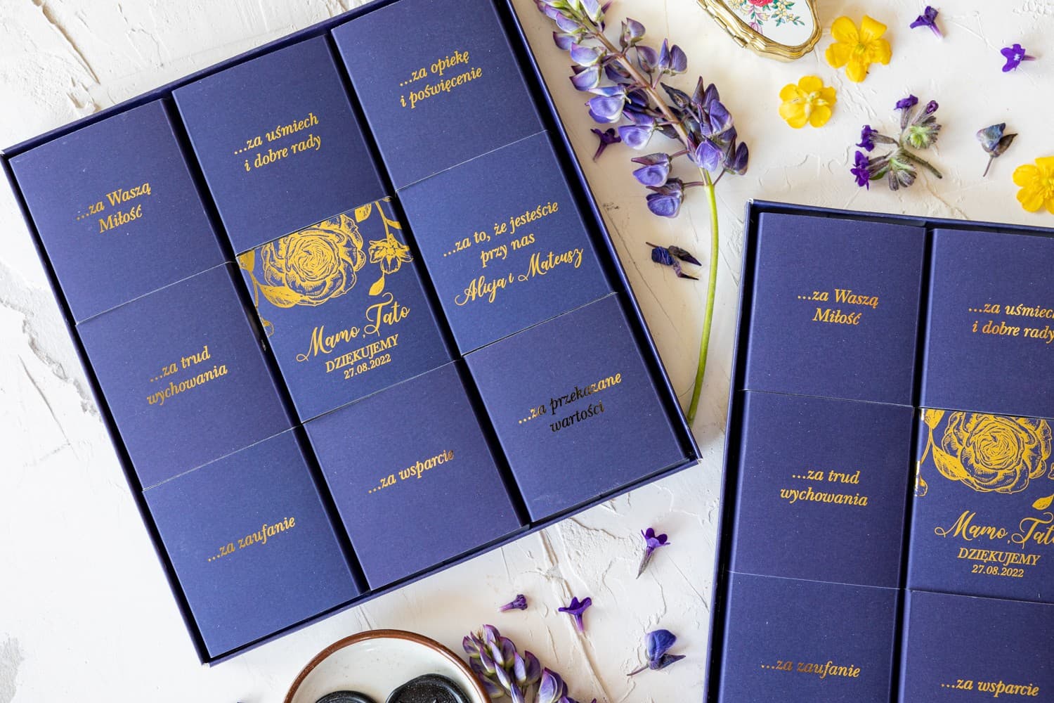 Elegancka Bombonierka Granatowa ze Złoceniem | Podziękowania dla Rodziców Ślubne Personalizowane | Onyks nr 4 - 4
