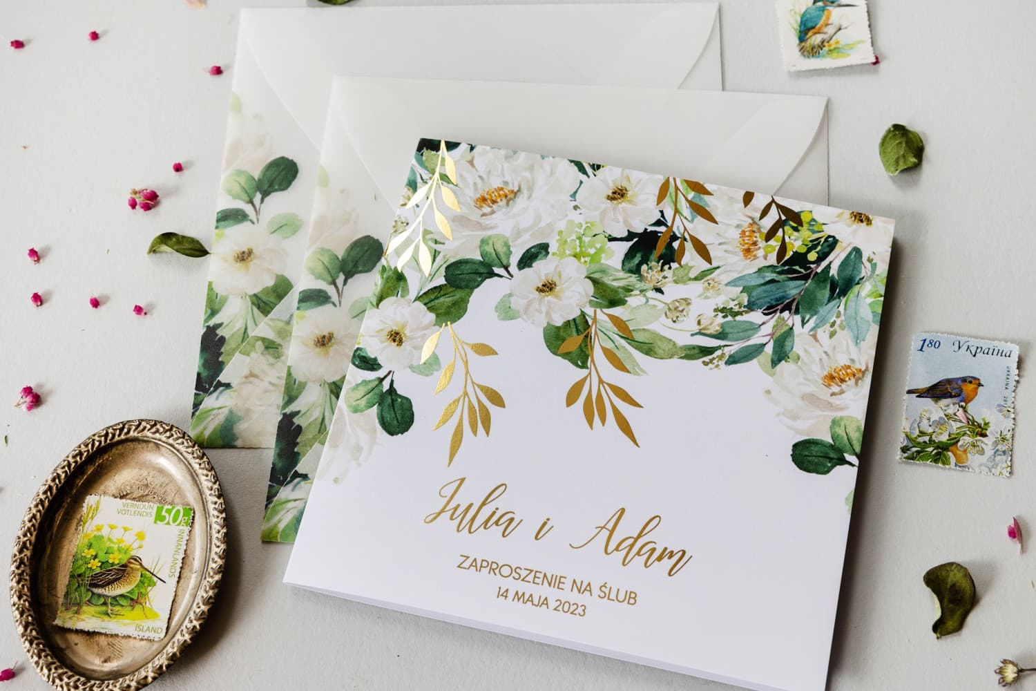 Zaproszenia na Wesele Rubin nr 1 – Styl Glamour z Białymi Kwiatami - 3