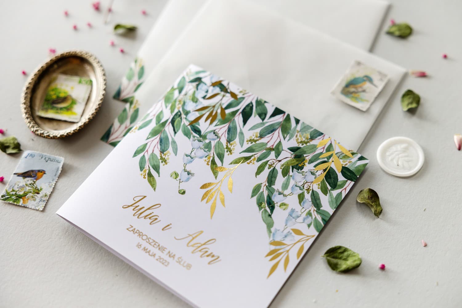 Zaproszenia na Wesele Rubin nr 4 – Styl Glamour ze Złoconymi Liśćmi - 3