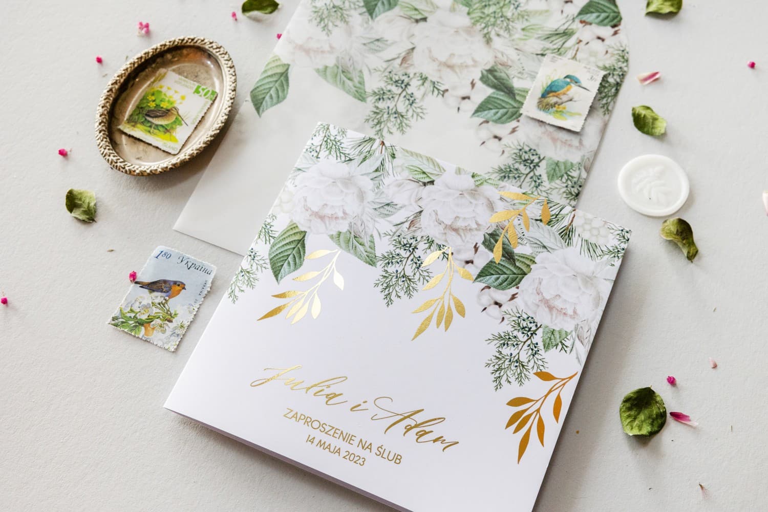 Zaproszenie na Wesele Rubin nr 6 – Styl Glamour z Białymi Kwiatami - 3