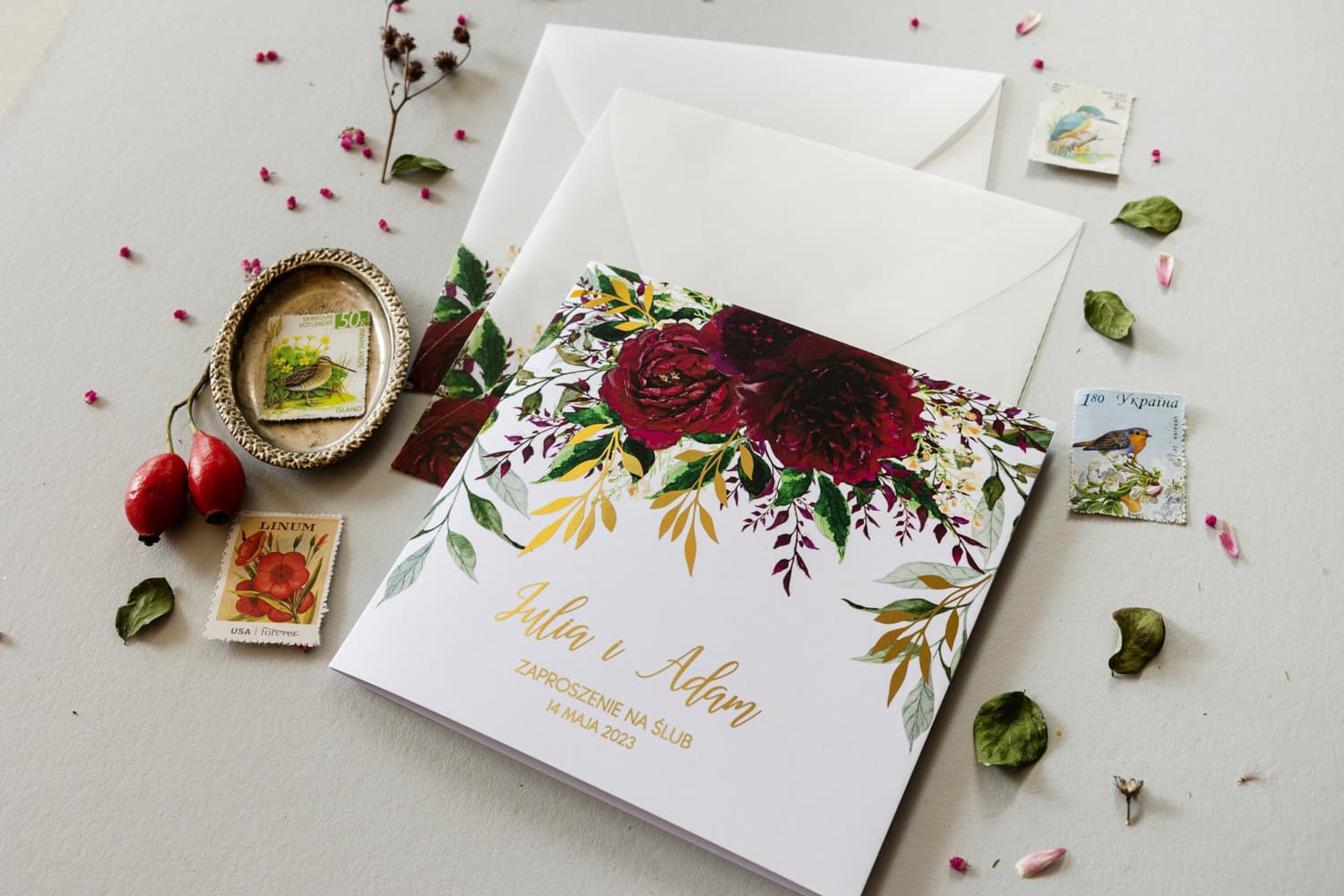 Zaproszenie na Wesele Rubin nr 3 – Styl Glamour z Burgundem i Złoceniem - 3