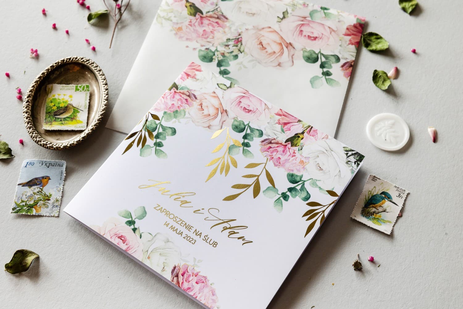 Zaproszenie na Wesele Rubin nr 9 – Styl Glamour z Różami i Kalką - 2