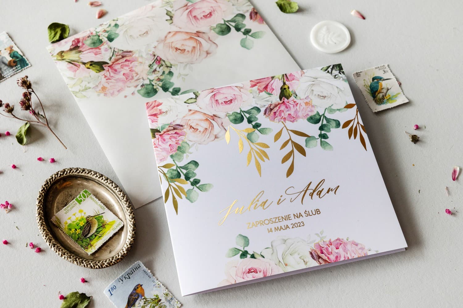 Zaproszenie na Wesele Rubin nr 9 – Styl Glamour z Różami i Kalką - 3