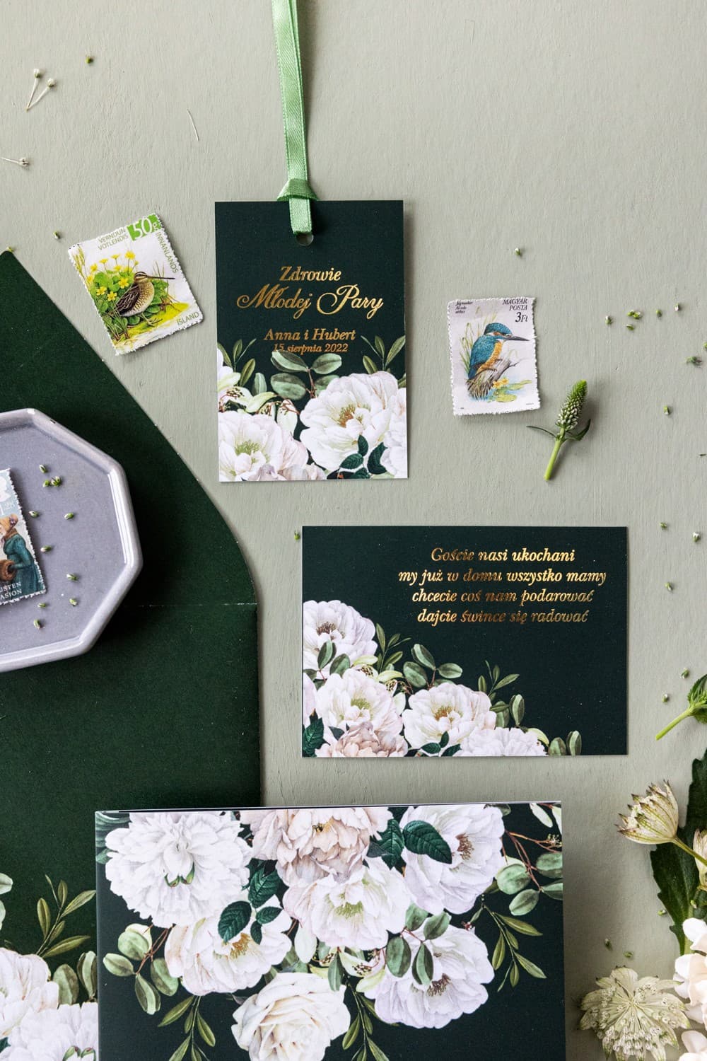 Zaproszenia Ślubne Glamour – Złocone Peonie Szafirowe nr 3 - 2